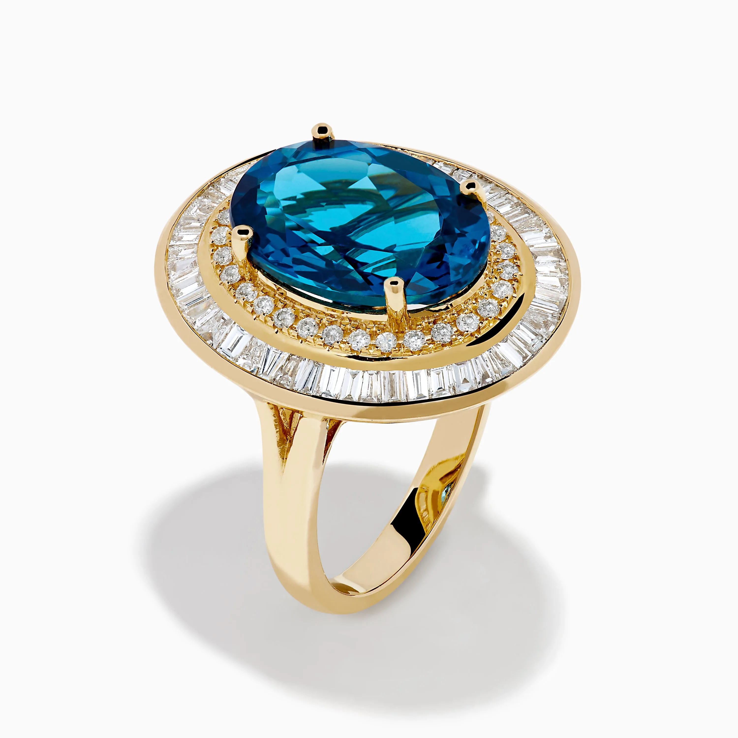 14K Yellow Gold Blue Topaz and Diamond Double Halo Ring sold by Effy product image thumbnail 4