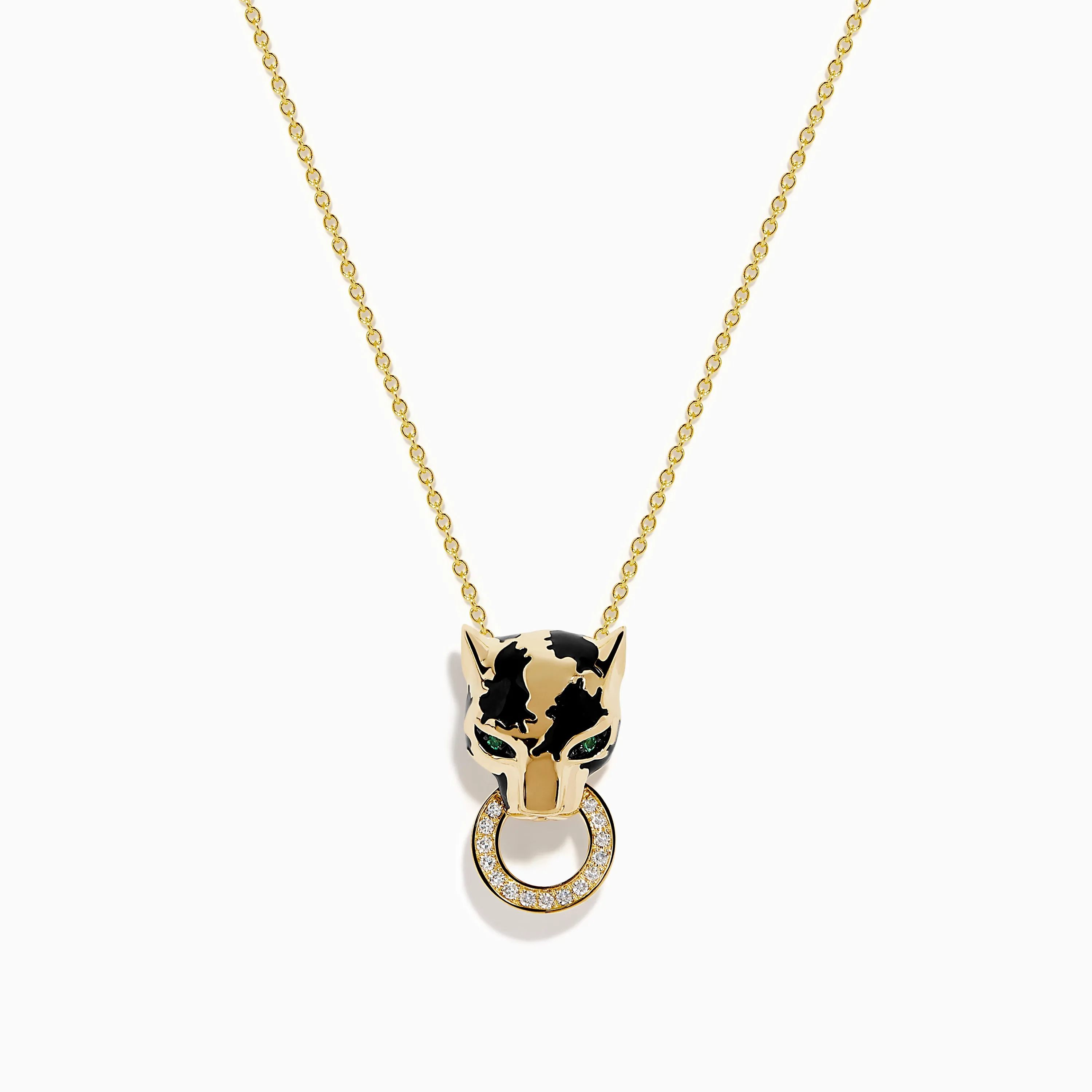 Signature 14K Yellow Gold Diamond and Emerald Panther Pendant sold by Effy