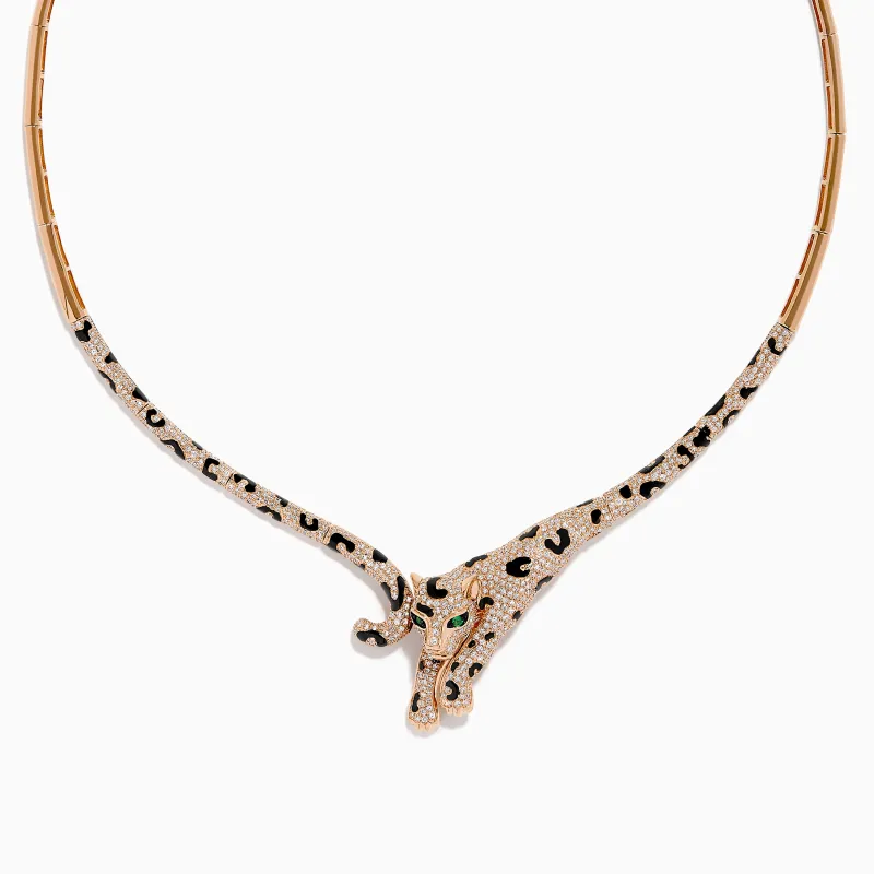 Signature 14K Rose Gold Diamond and Emerald Panther Necklace sold by Effy