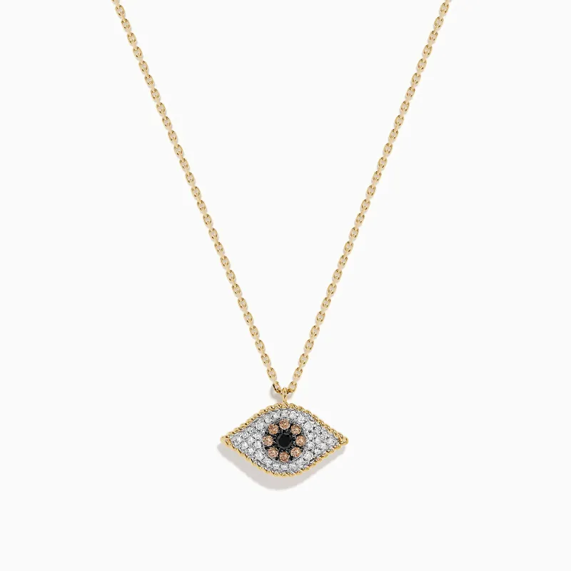 Espresso 14K Yellow Gold Diamond, Black and White Diamond Evil Eye Pendant sold by Effy