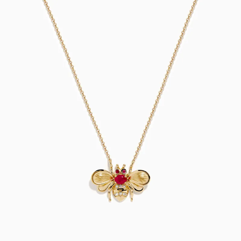 Ruby Royale 14K Yellow Gold Diamond and Ruby Bee Necklace sold by Effy