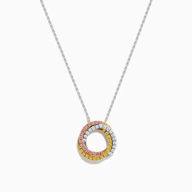 18K Tri-Color Gold Natural Yellow, Pink and White Diamond Circle Necklace sold by Effy