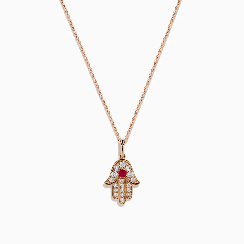 Ruby Royale 14K Rose Gold Diamond and Ruby Hamsa Pendant sold by Effy