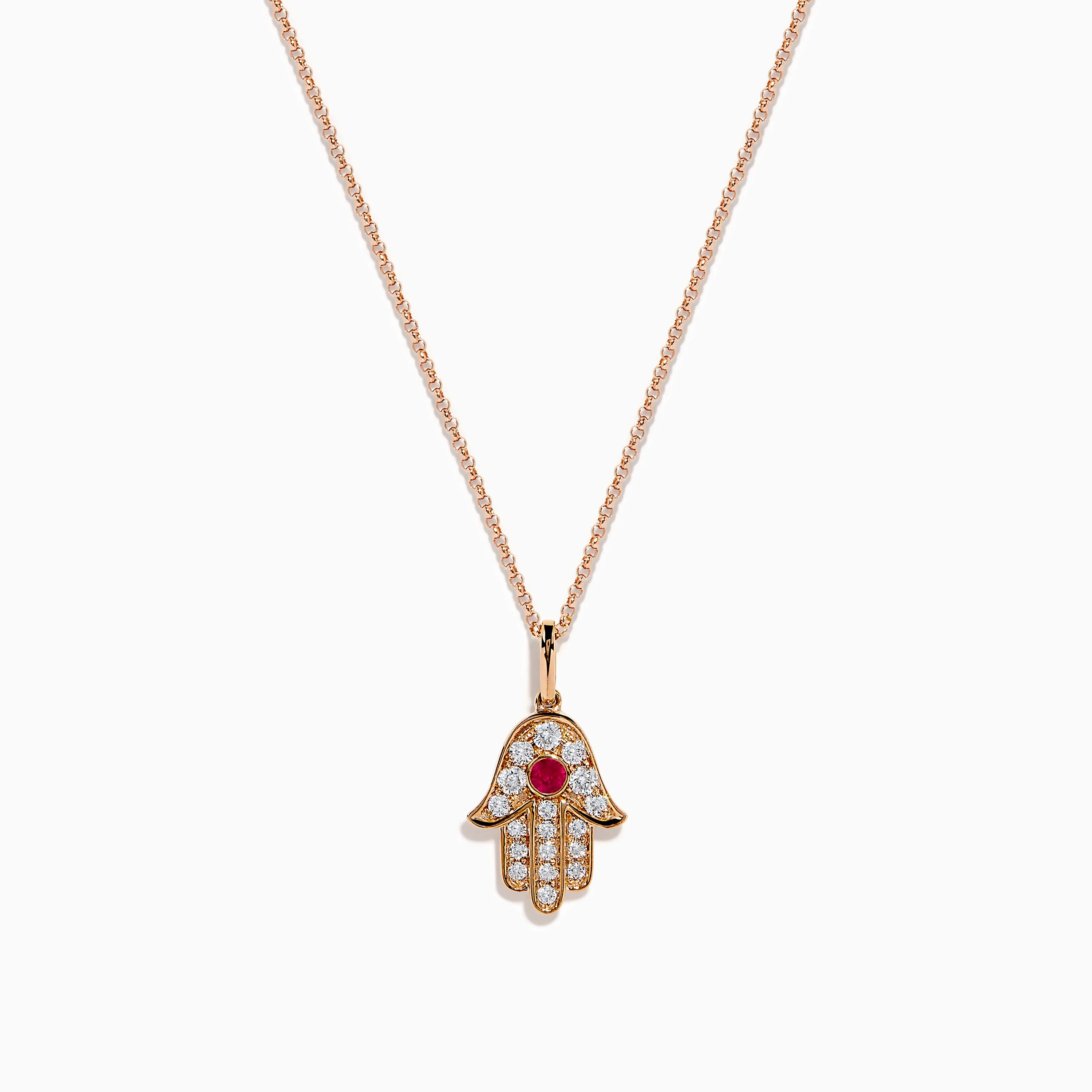 Ruby Royale 14K Rose Gold Diamond and Ruby Hamsa Pendant sold by Effy