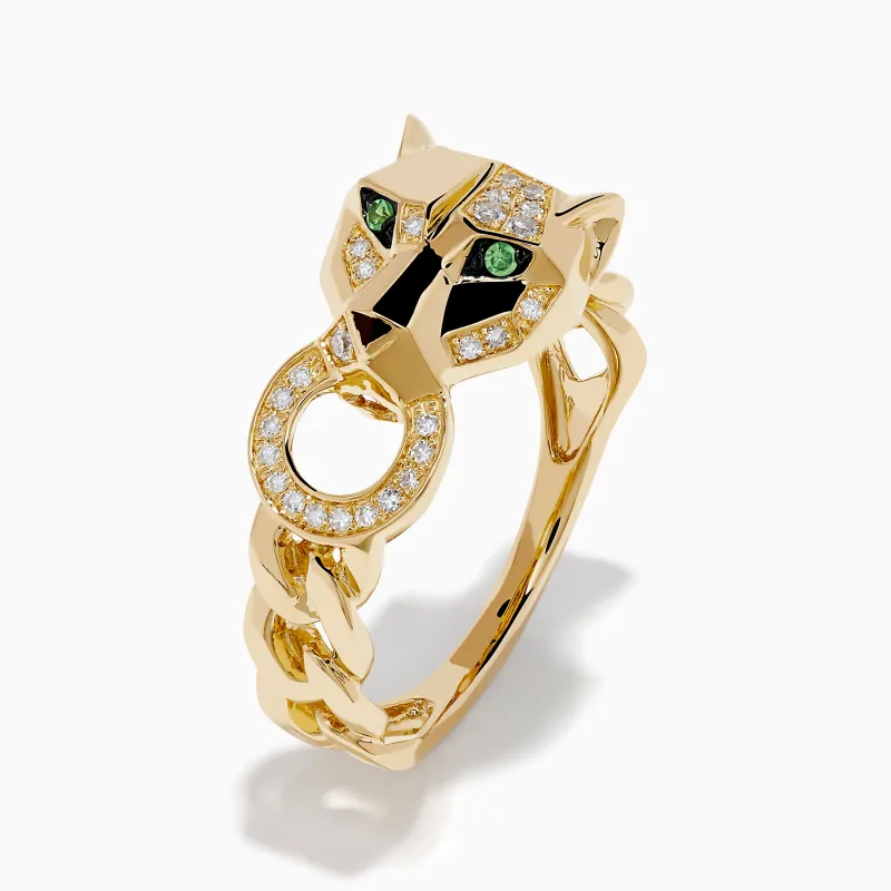 Signature 14K Yellow Gold Diamond and Tsavorite Ring sold by Effy
