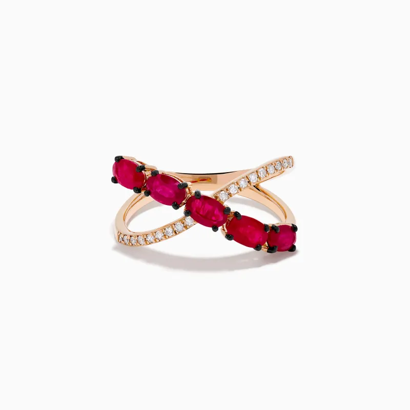 14K Rose Gold Diamond and Natural Ruby Criss Cross Ring sold by Effy