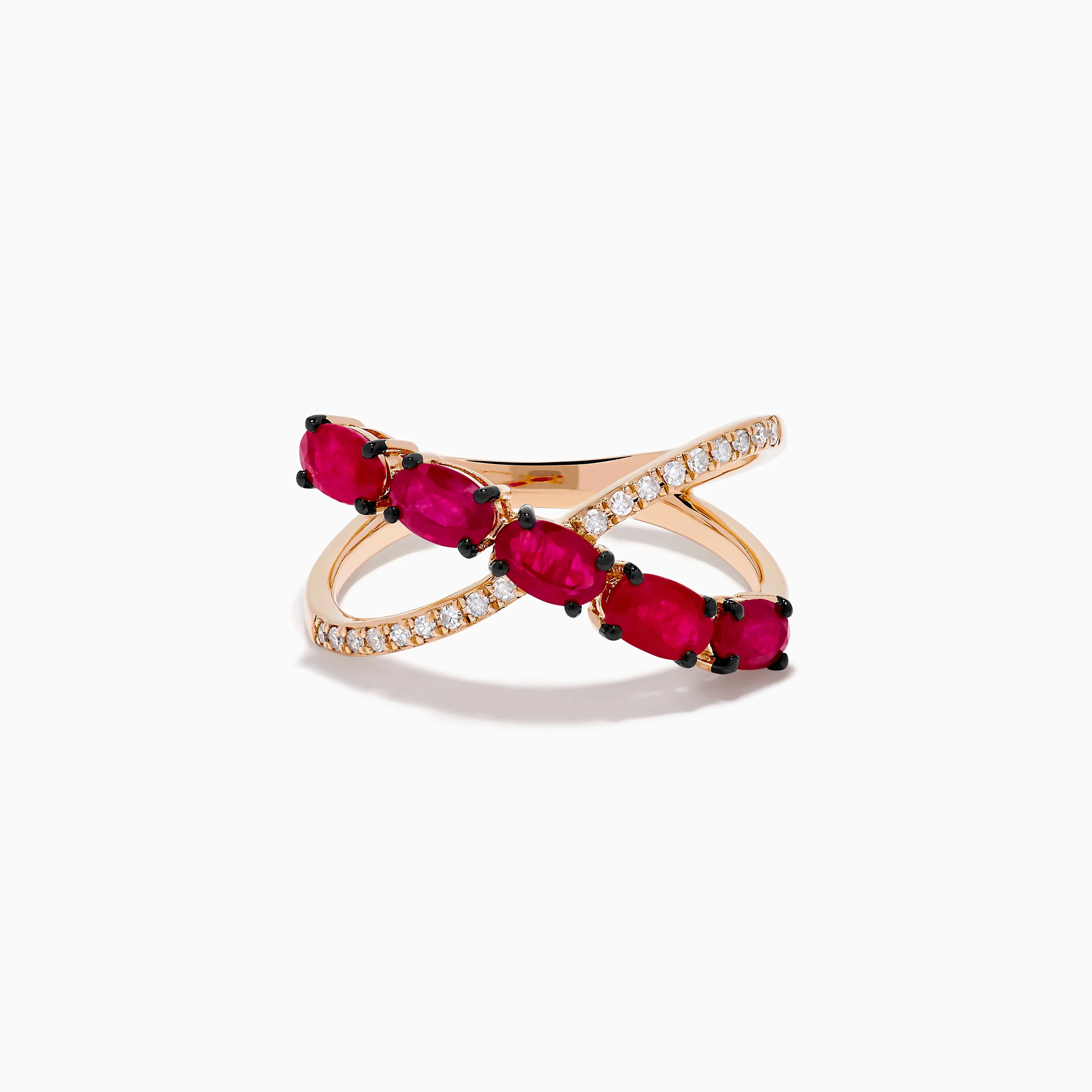 14K Rose Gold Diamond and Natural Ruby Criss Cross Ring sold by Effy