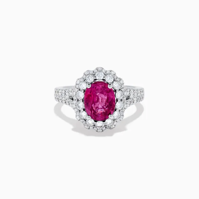18K White Gold Pink Sapphire and Diamond Halo Ring sold by Effy