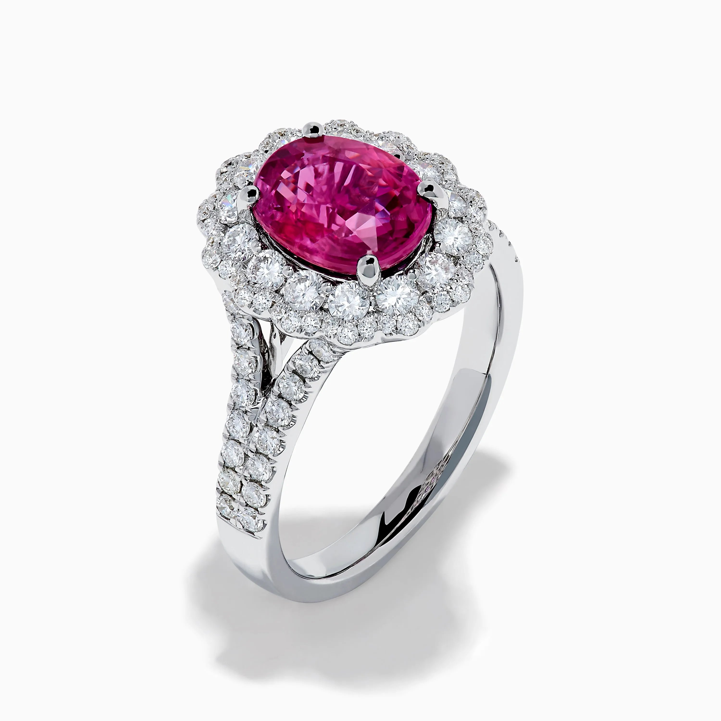 18K White Gold Pink Sapphire and Diamond Halo Ring sold by Effy product image thumbnail 4