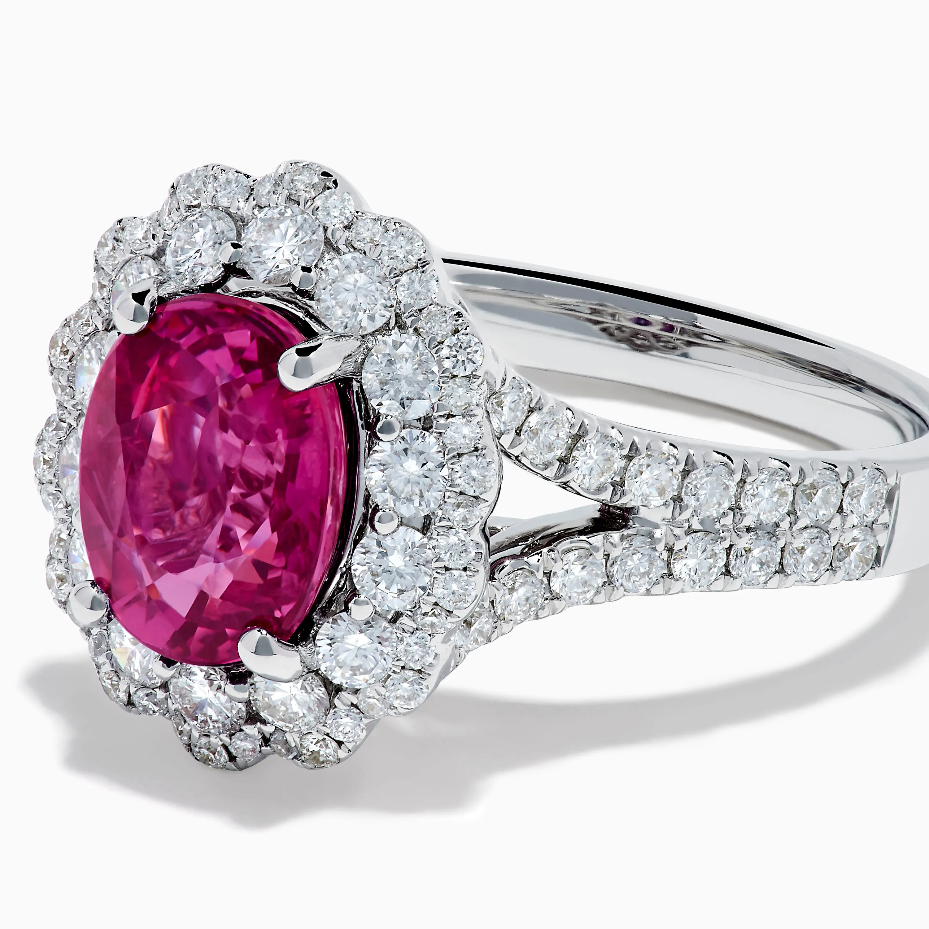 18K White Gold Pink Sapphire and Diamond Halo Ring sold by Effy product image thumbnail 2