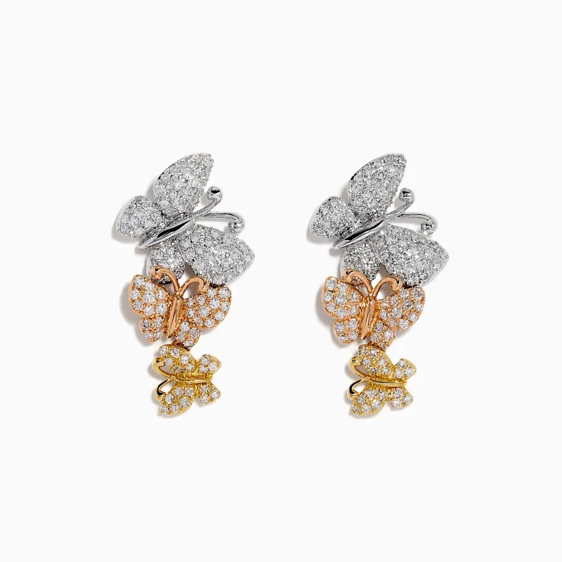 14K Tri-Color Gold Diamond Butterfly Earrings sold by Effy