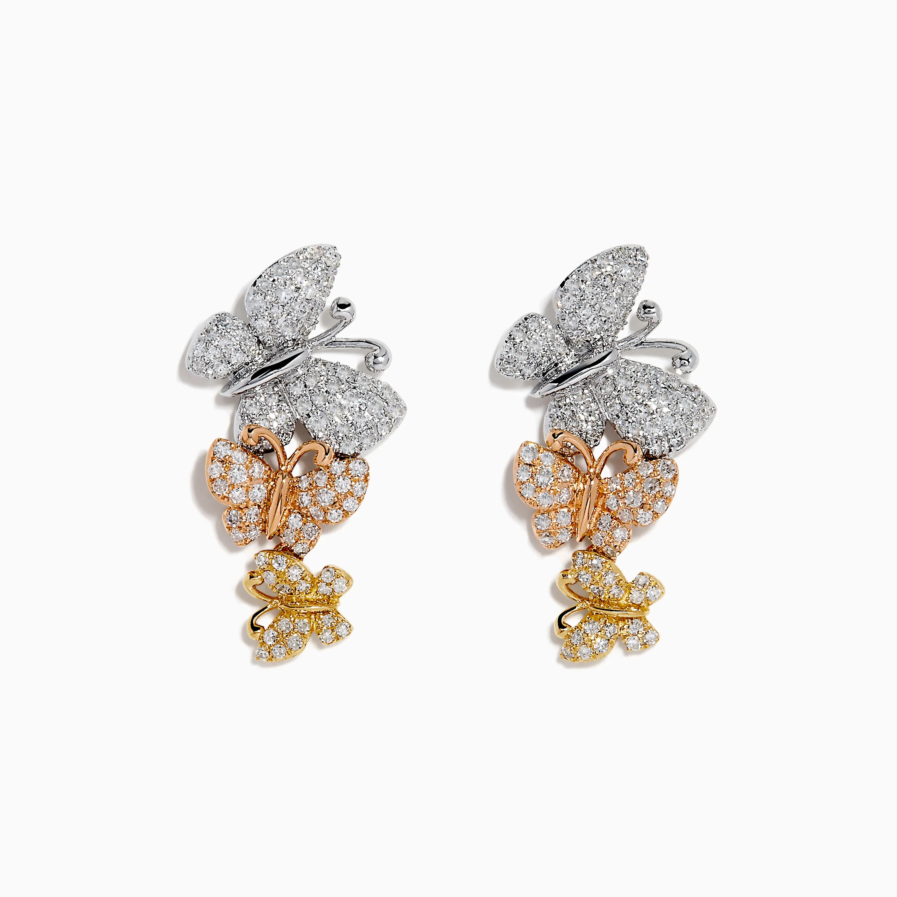 14K Tri-Color Gold Diamond Butterfly Earrings sold by Effy