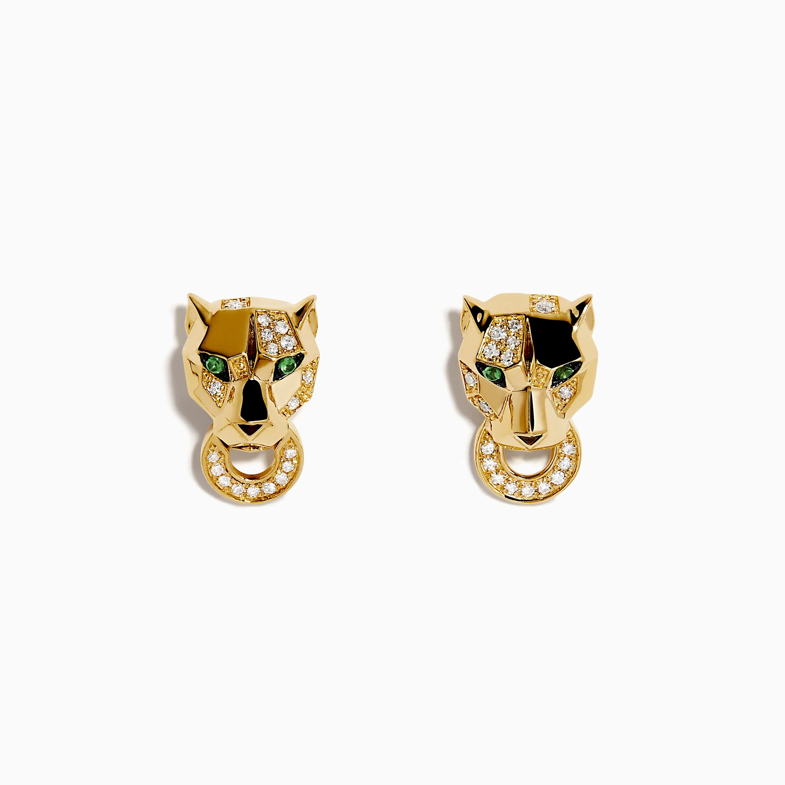 Signature 14K Yellow Gold Tsavorite and Diamond Panther Stud Earrings sold by Effy