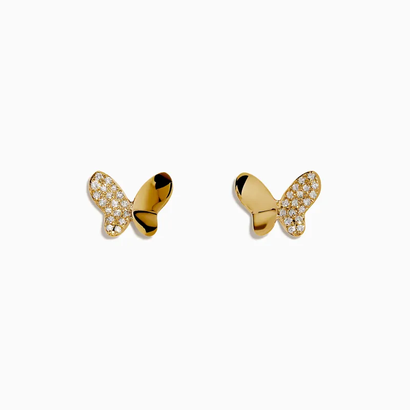 Novelty 14K Yellow Gold Diamond Butterfly Stud Earrings sold by Effy