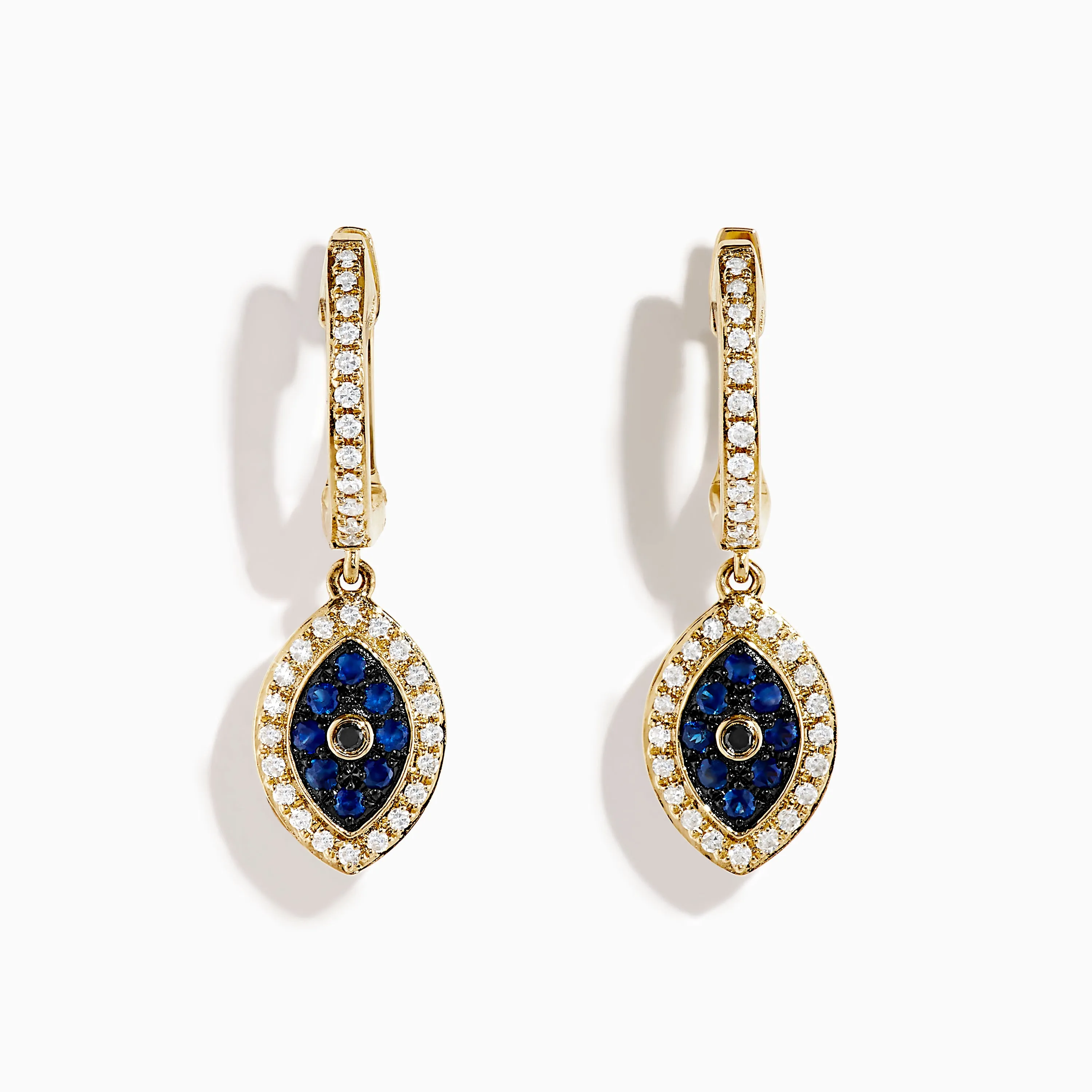 14K Yellow Gold Blue Sapphire, White and Black Diamond Evil Eye Earrings sold by Effy