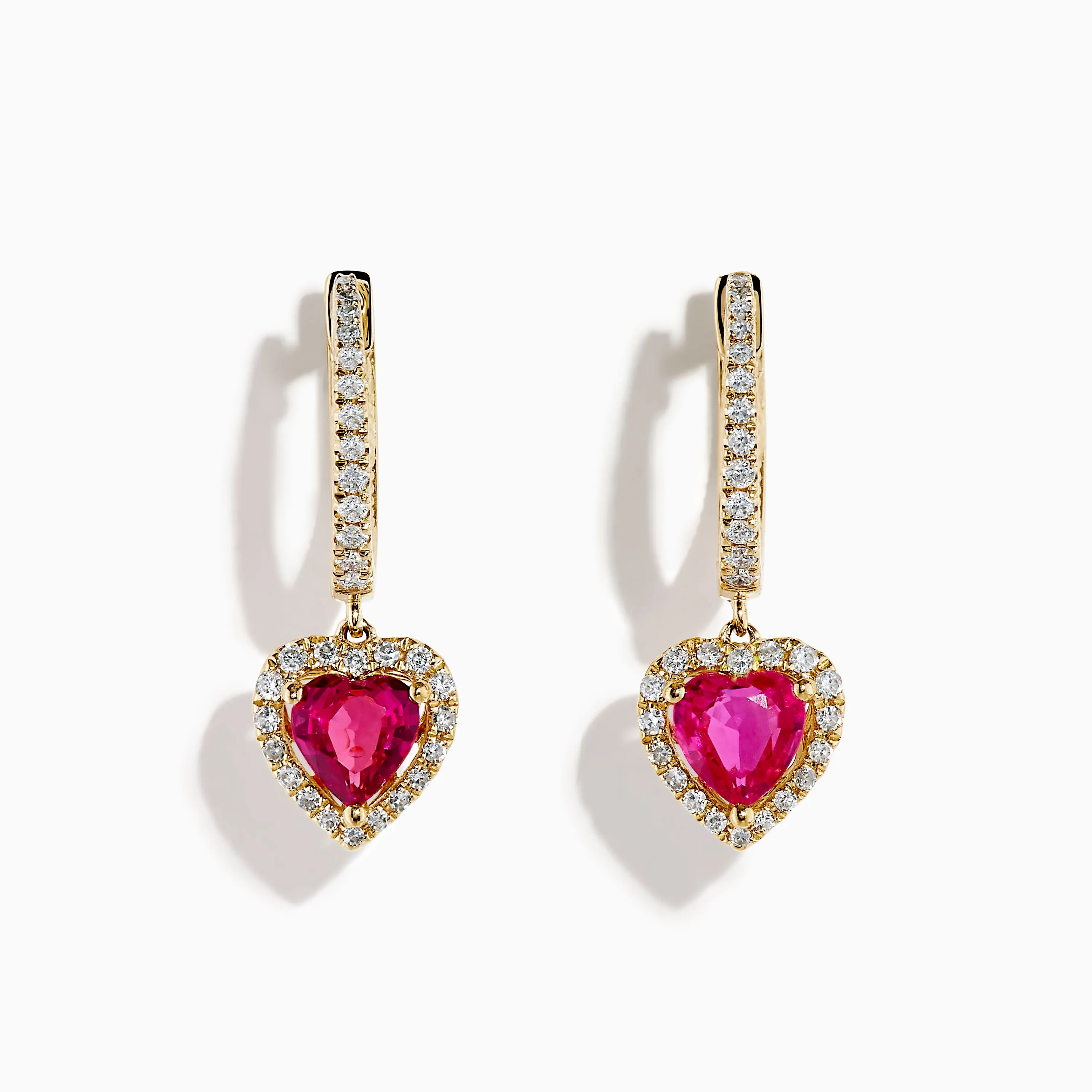 14K Yellow Gold Pink Sapphire and Diamond Heart Dangle Earrings sold by Effy
