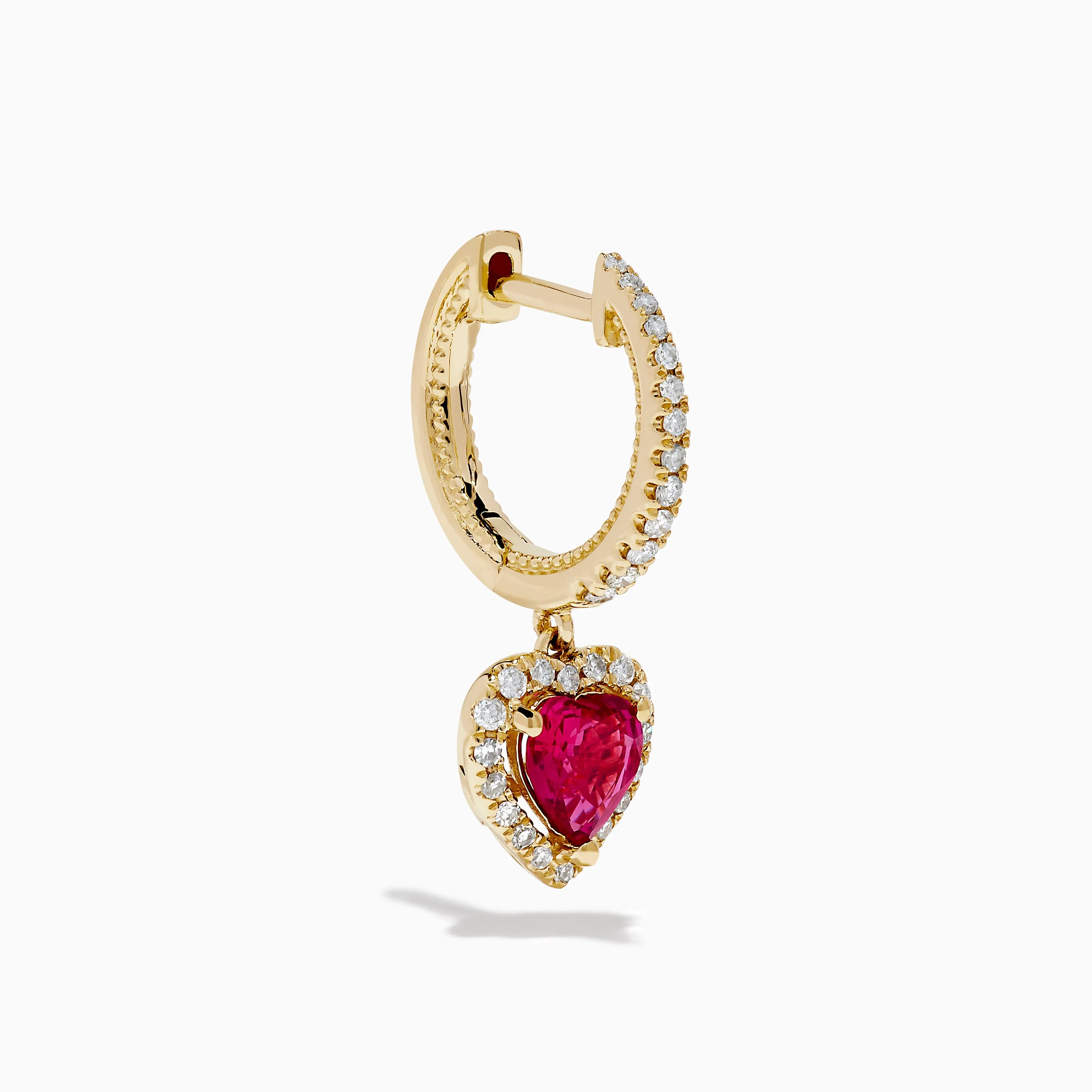 14K Yellow Gold Pink Sapphire and Diamond Heart Dangle Earrings sold by Effy product image thumbnail 3