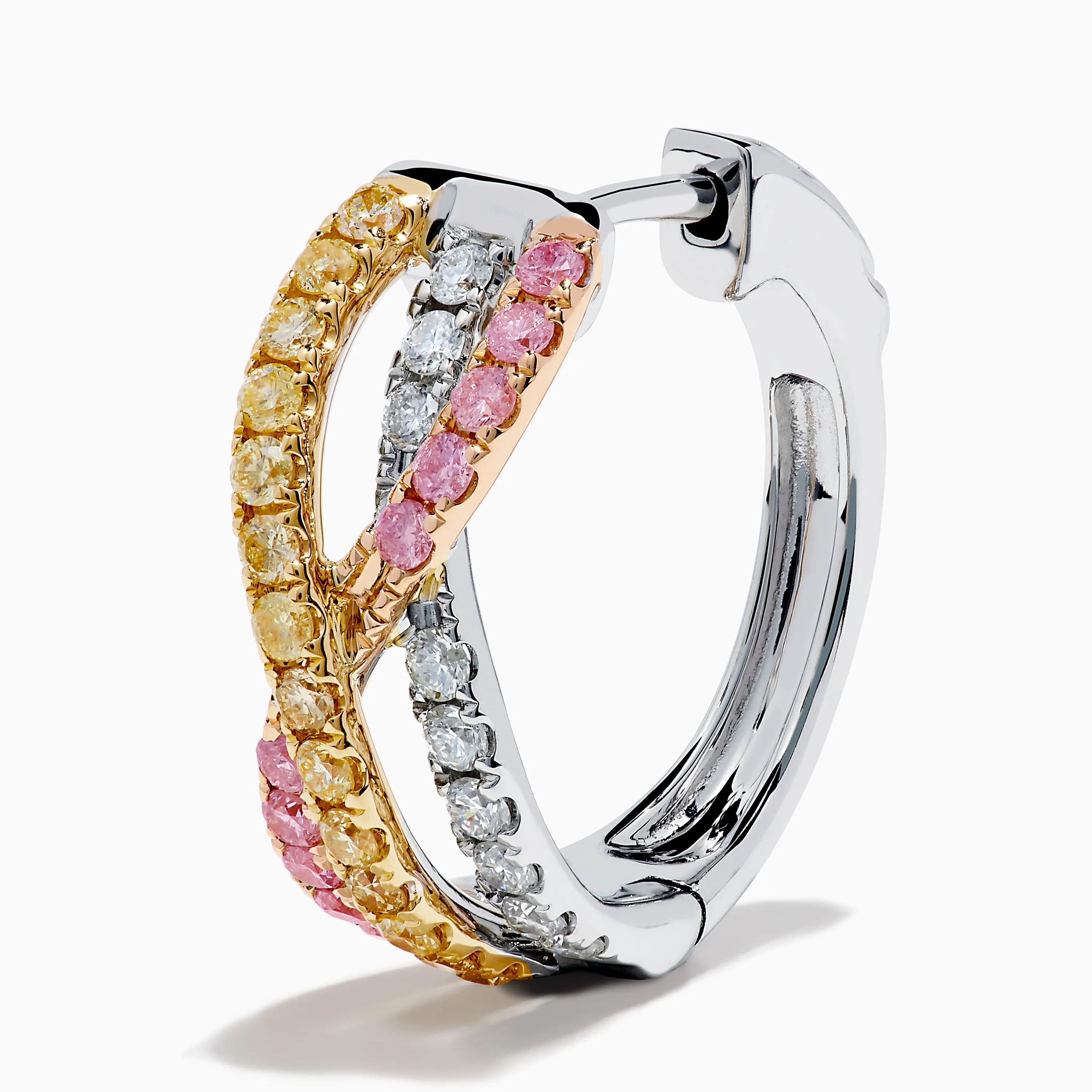 18K 3-Tone Gold White, Pink and Yellow Diamond Huggie Earrings sold by Effy product image thumbnail 2