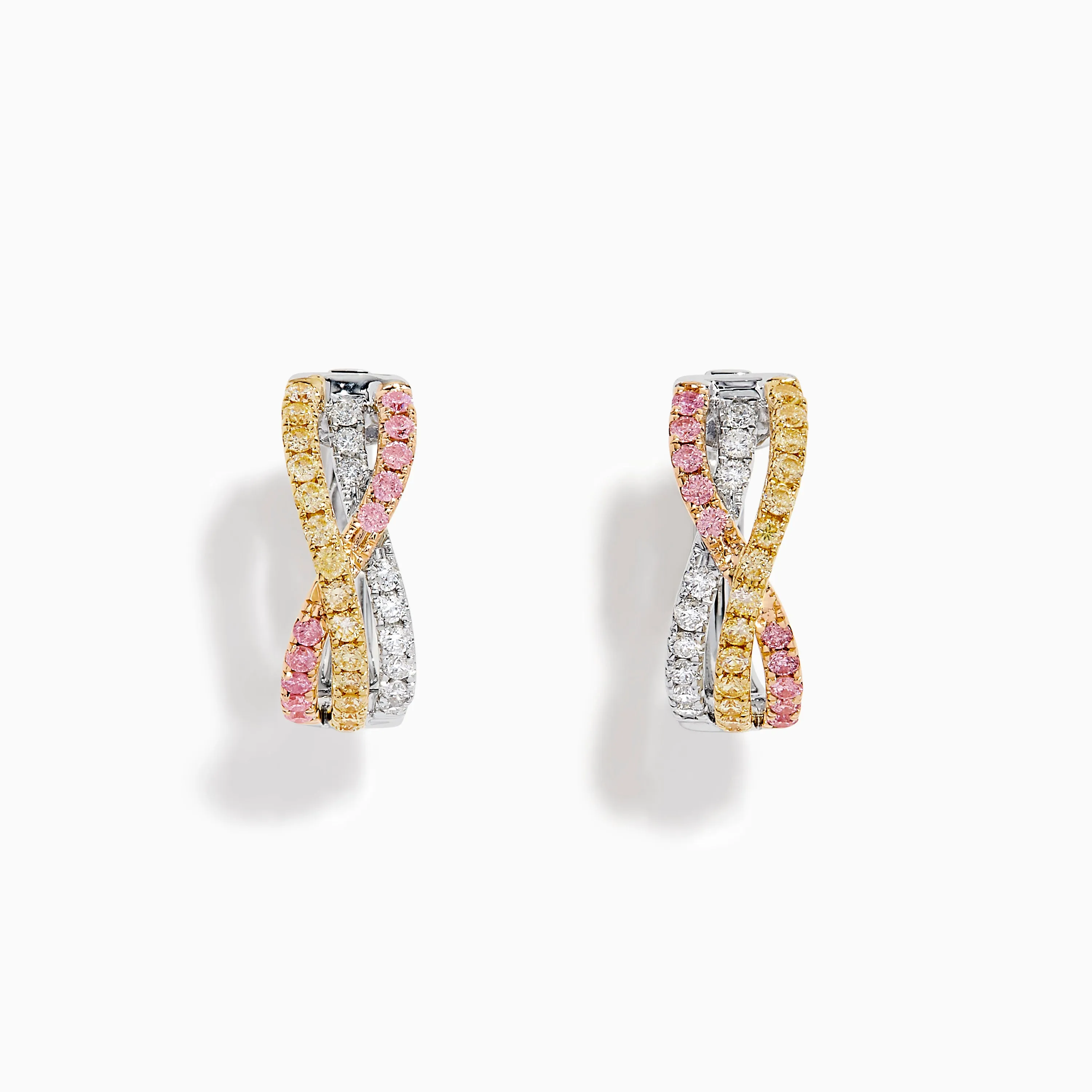 18K 3-Tone Gold White, Pink and Yellow Diamond Huggie Earrings sold by Effy