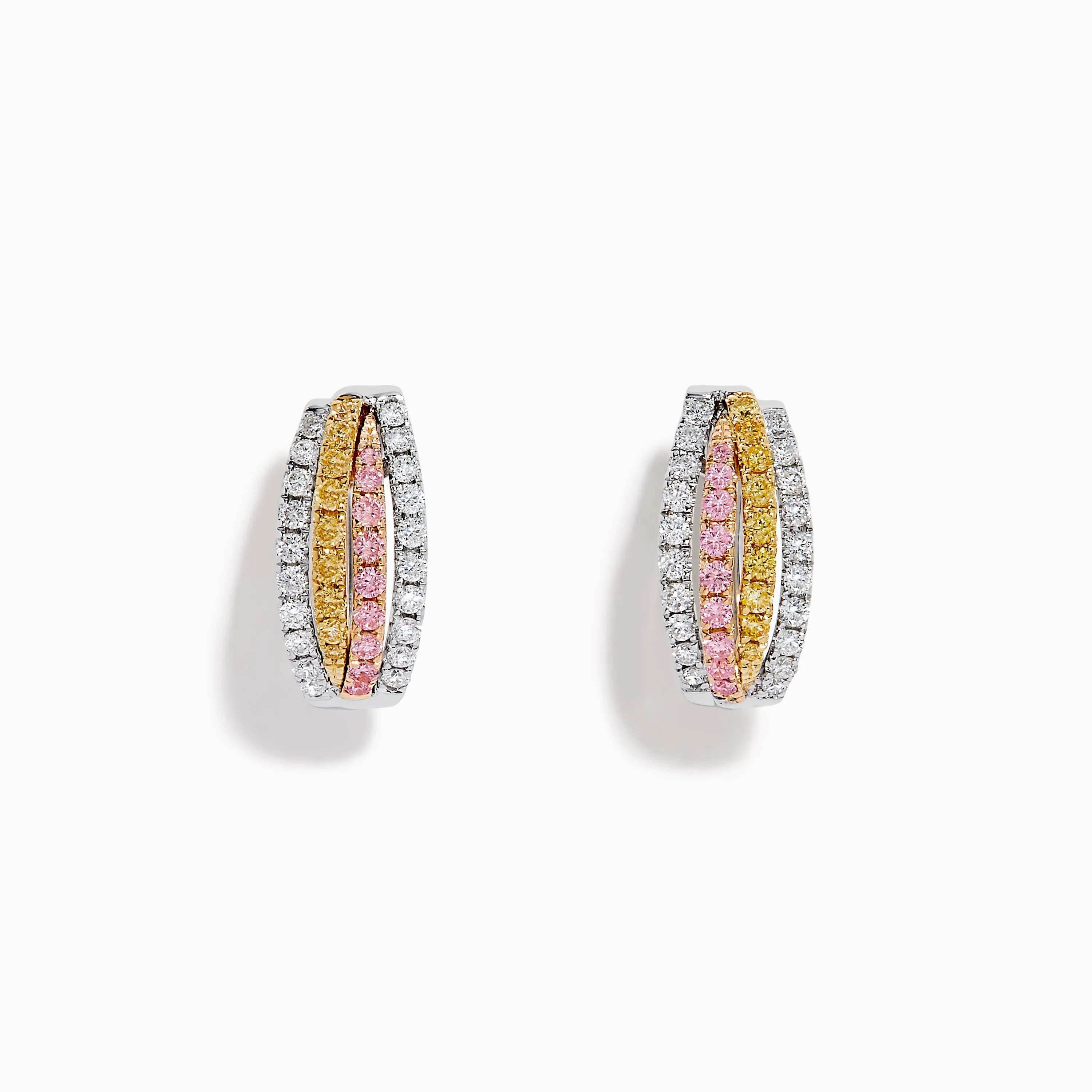 18K 3-Tone Gold White, Yellow and Pink Diamond Huggie Earrings sold by Effy