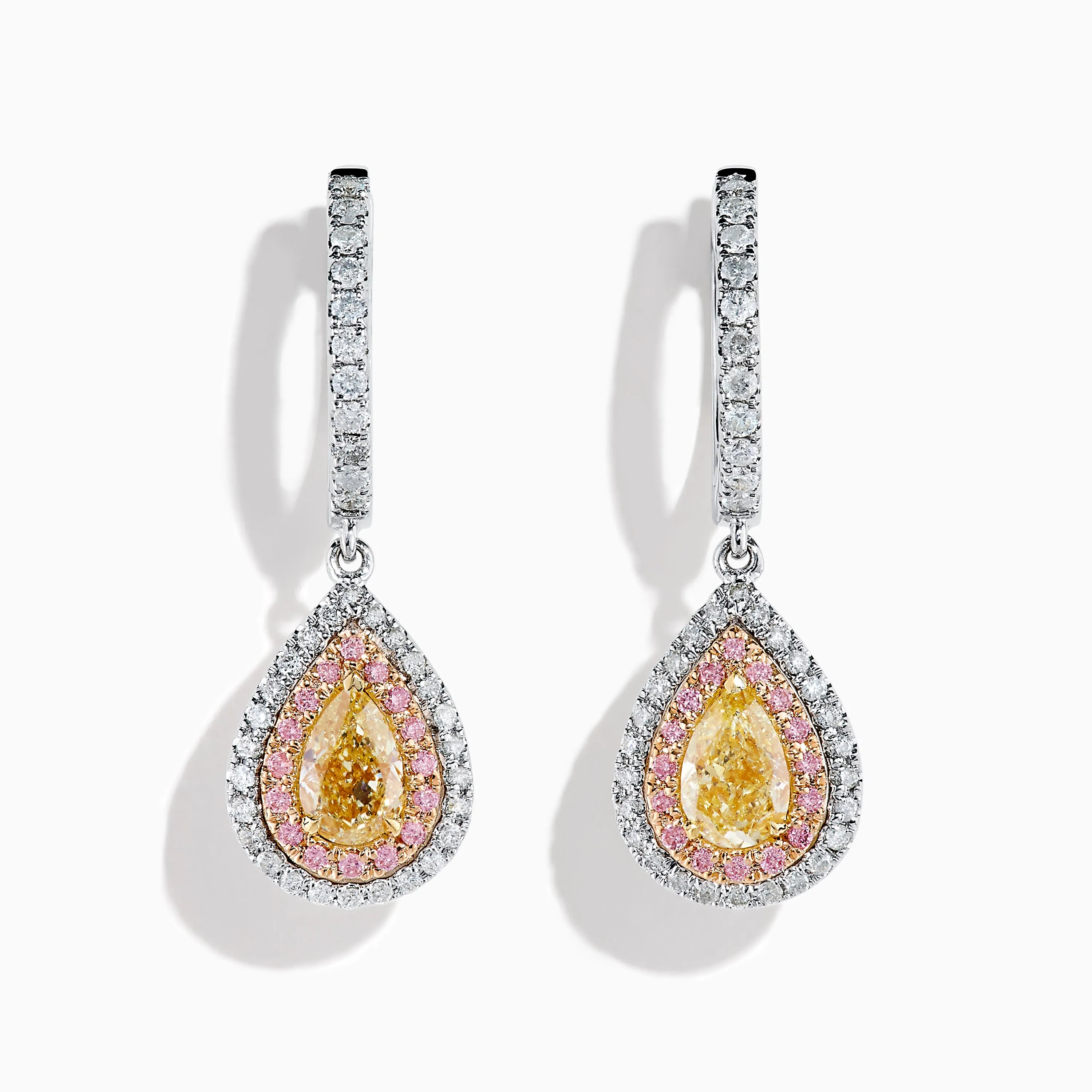 18K 3-Tone Gold White, Yellow and Pink Diamond Drop Halo Earrings sold by Effy