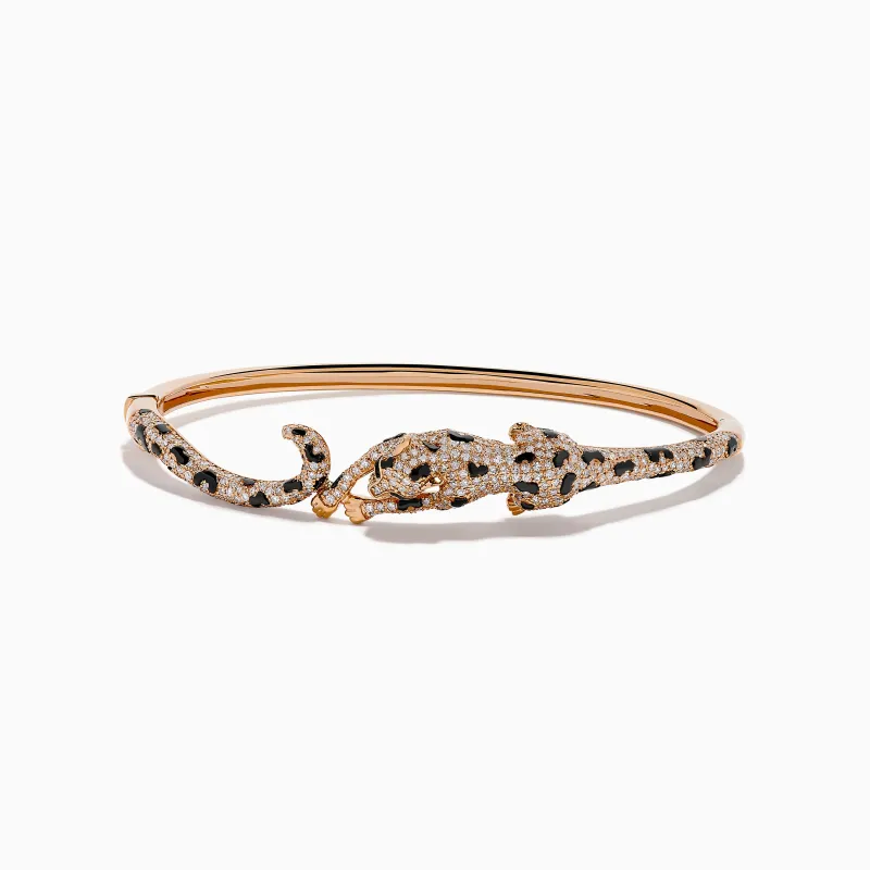 Signature 14K Rose Gold Diamond and Emerald Panther Bangle sold by Effy