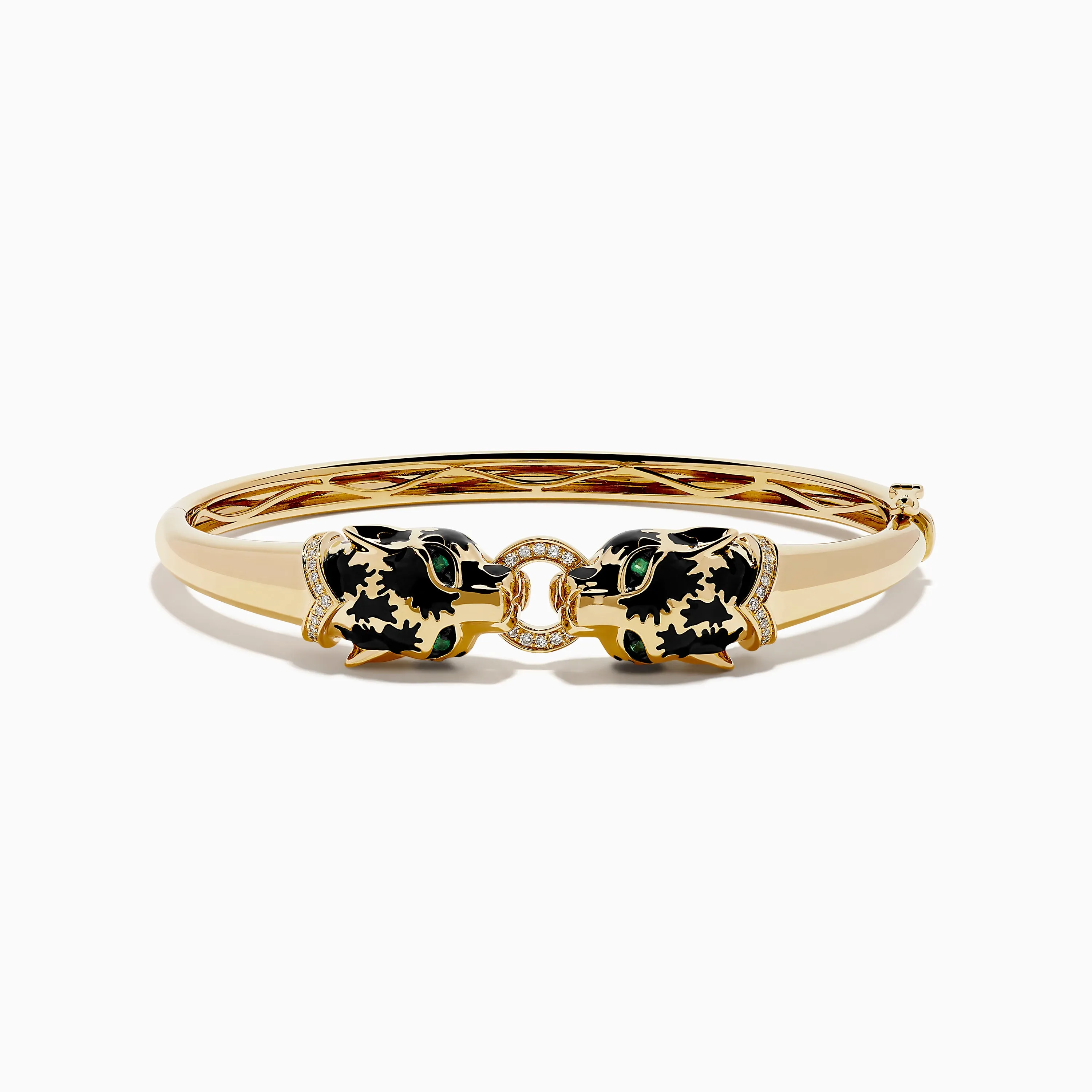 Signature 14K Yellow Gold Diamond and Emerald Panther Bangle sold by Effy