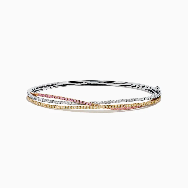 18K 3-Tone Gold White, Yellow and Pink Diamond Criss Cross Bangle sold by Effy