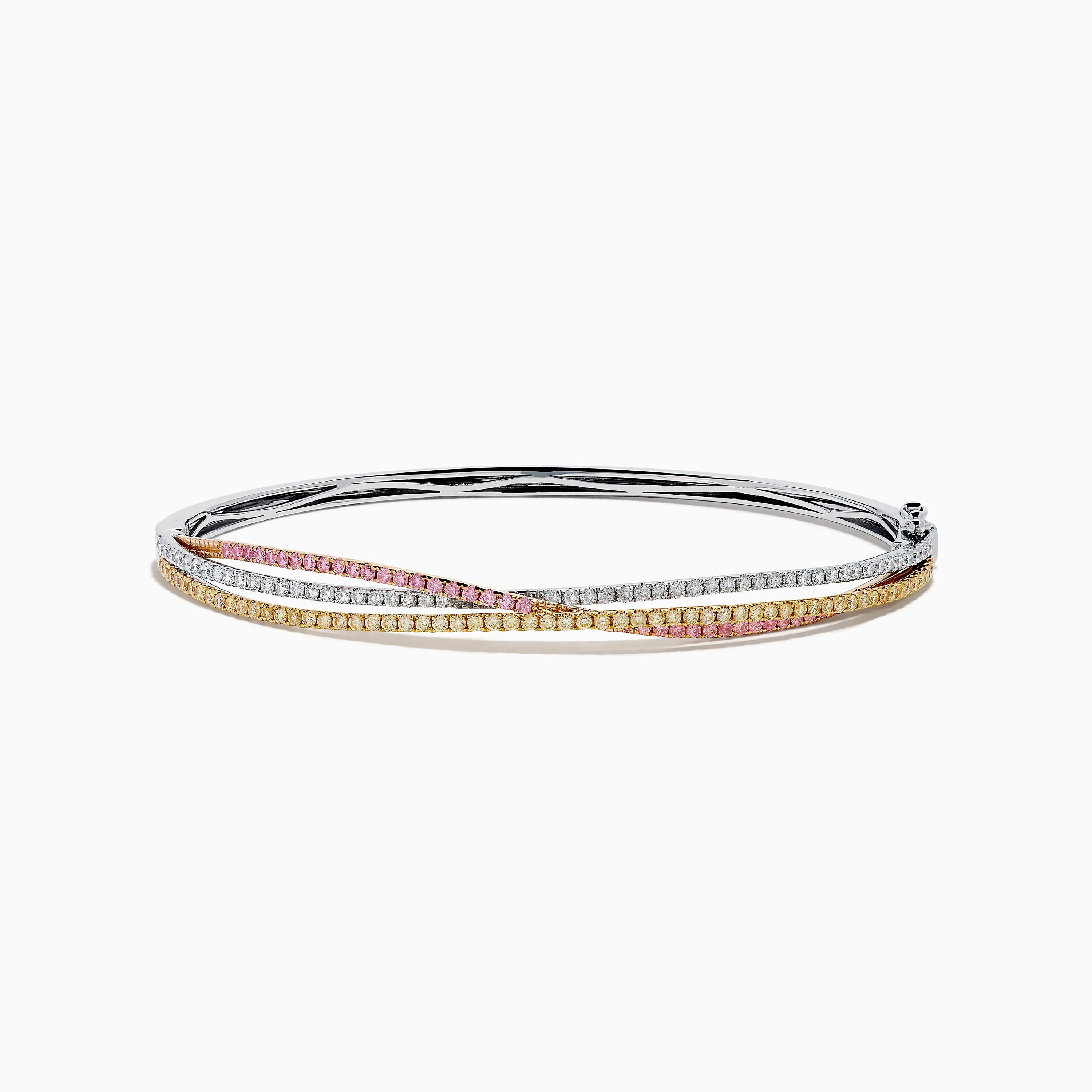 18K 3-Tone Gold White, Yellow and Pink Diamond Criss Cross Bangle sold by Effy