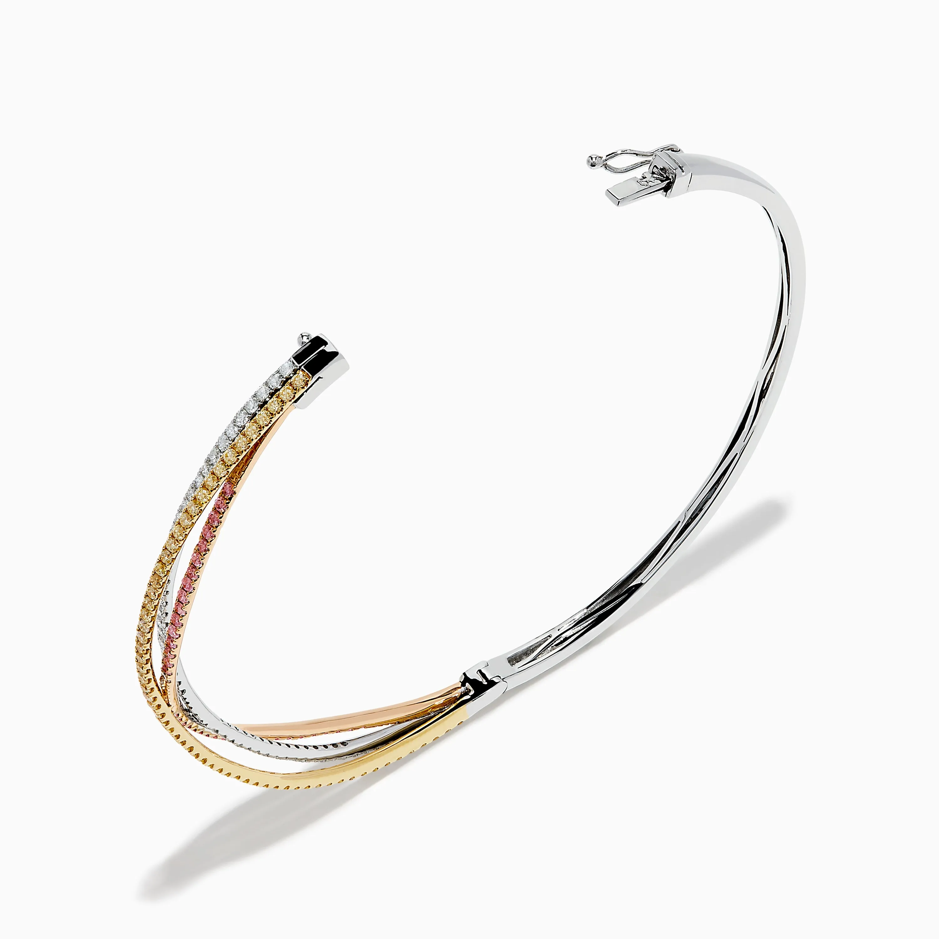 18K 3-Tone Gold White, Yellow and Pink Diamond Criss Cross Bangle sold by Effy product image thumbnail 2