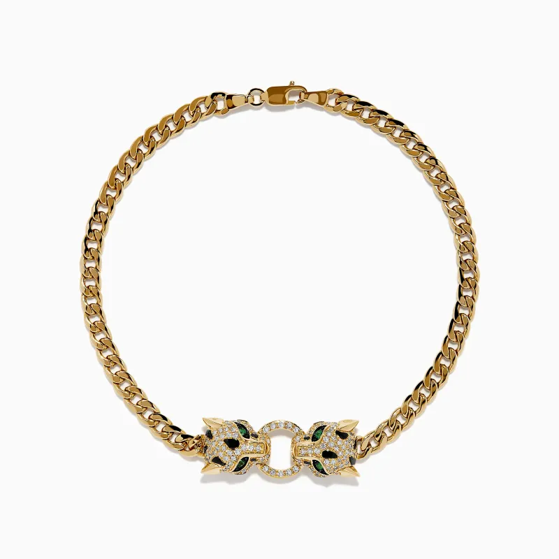 Signature 14K Yellow Gold Diamond Panther Cuban Chain Bracelet sold by Effy