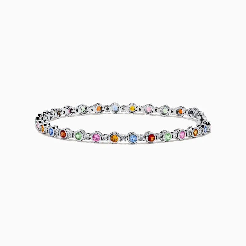 925 Sterling Silver Multi Sapphire and Diamond Bezel Bracelet sold by Effy