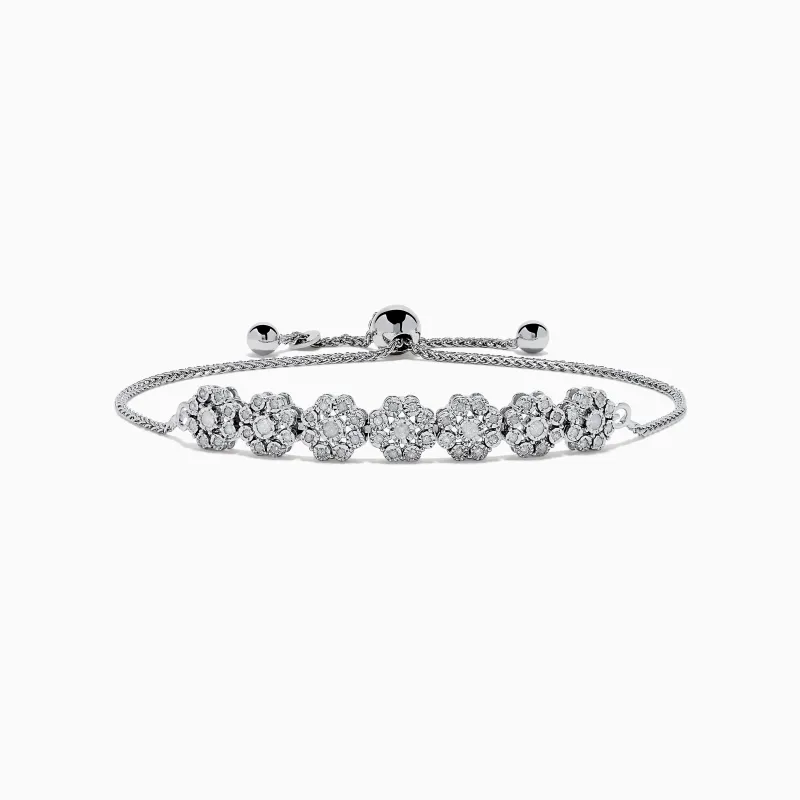 925 Sterling Silver Diamond Bouquet Bolo Bracelet sold by Effy