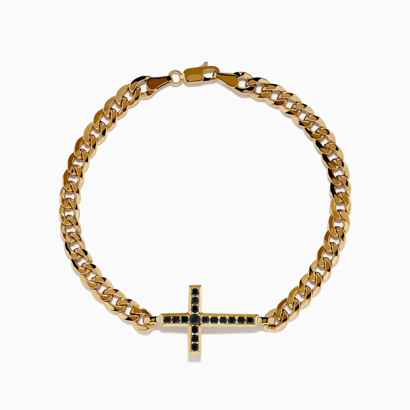 Men's 14K Yellow Gold Black Diamond Cross Bracelet sold by Effy