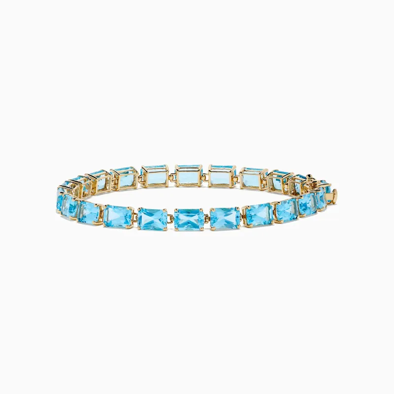Ocean Bleu 14K Yellow Gold Radiant Cut Blue Topaz Tennis Bracelet sold by Effy