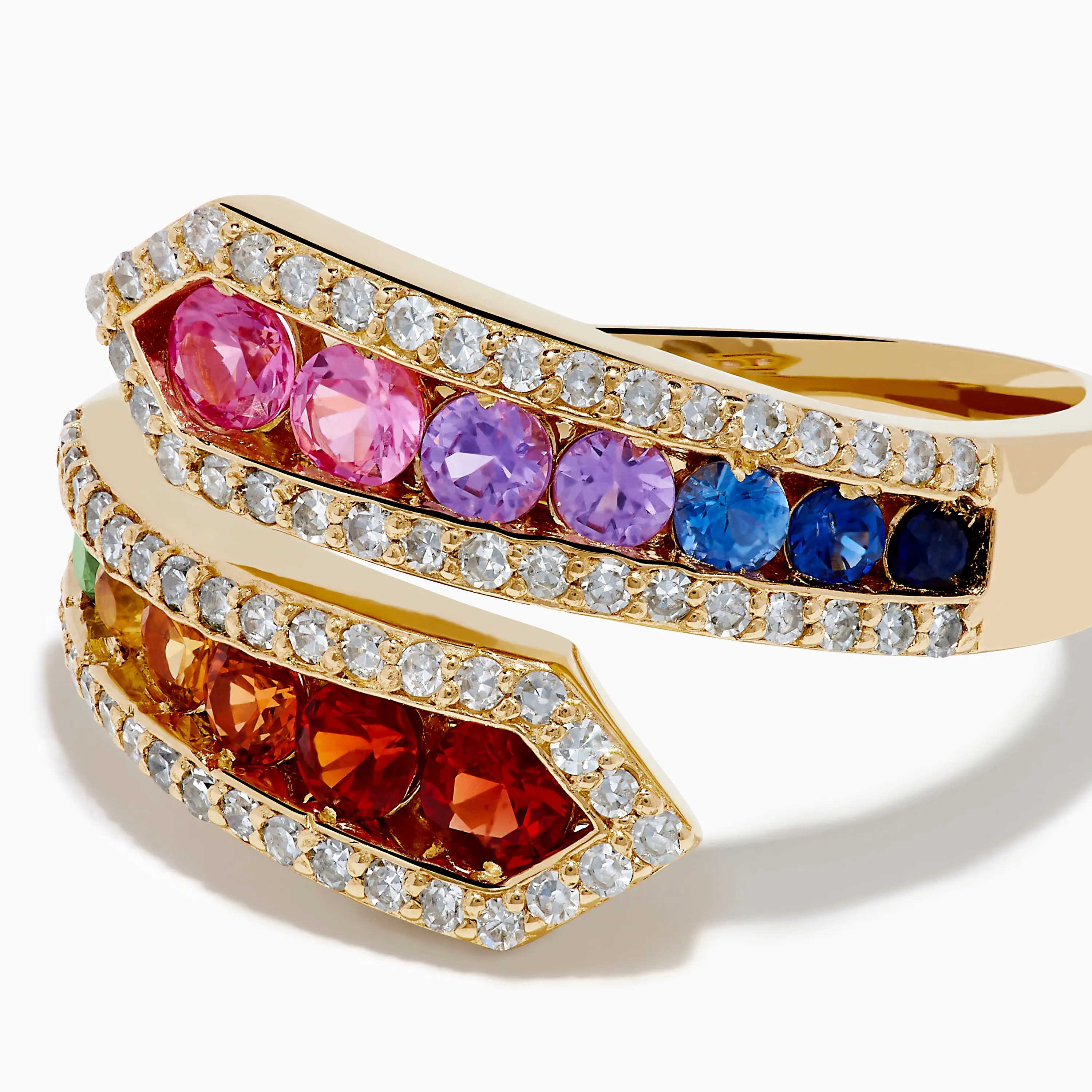 Watercolors 14K Yellow Gold Multi Color Sapphire and Diamond Bypass Ring sold by Effy product image thumbnail 2