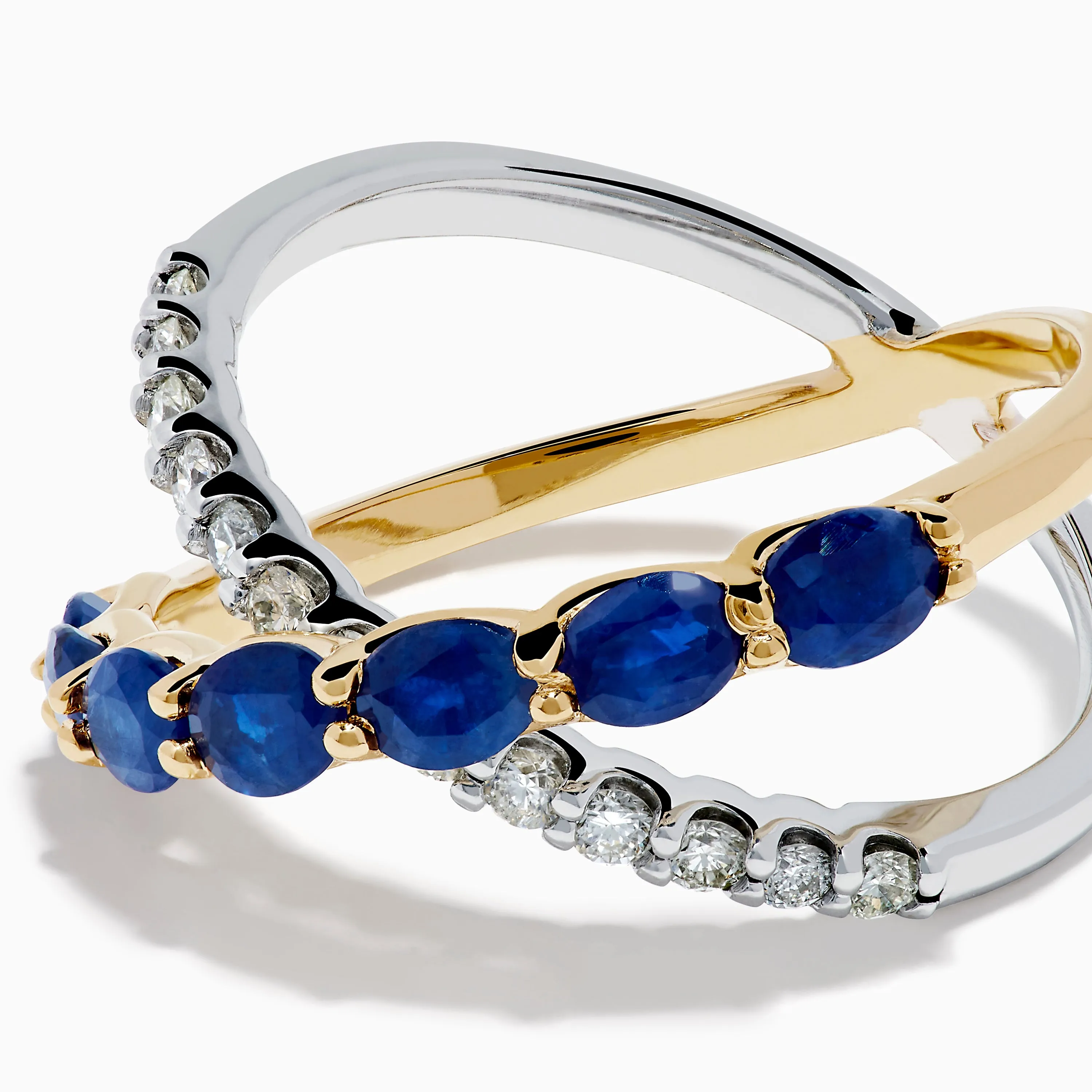 Royale Bleu 14K Two Tone Gold Sapphire and Diamond Criss Cross Ring sold by Effy product image thumbnail 2