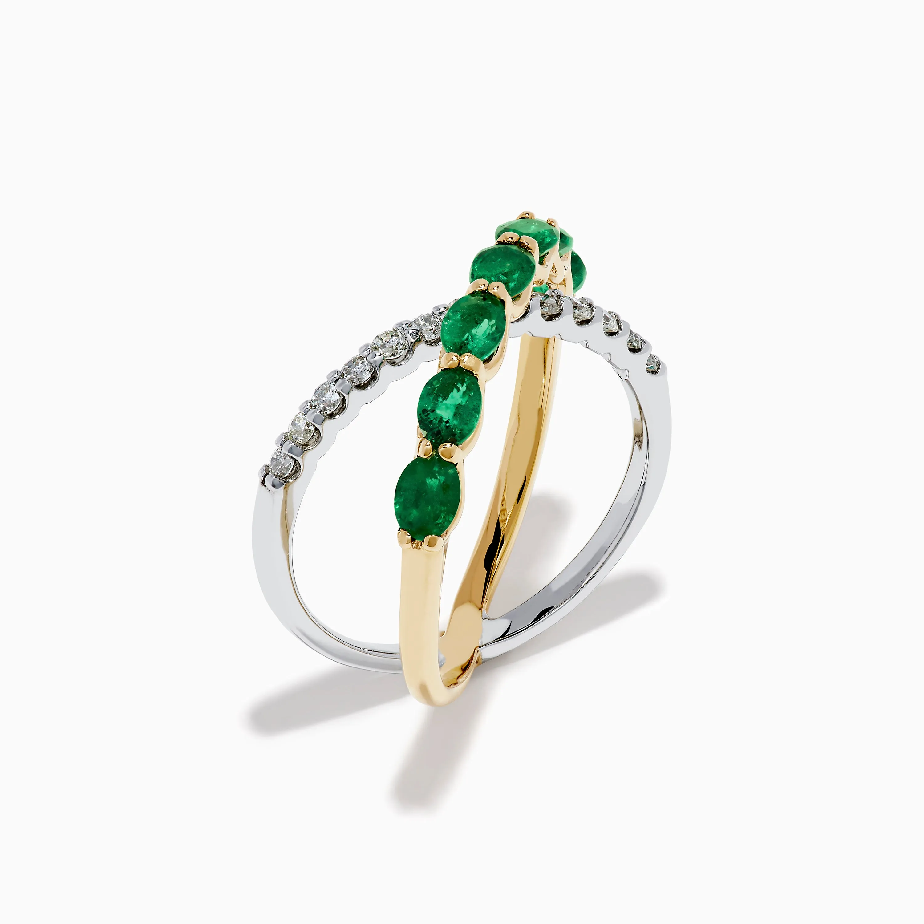 14K Two Tone Gold Emerald and Diamond Criss Cross Ring sold by Effy product image thumbnail 4