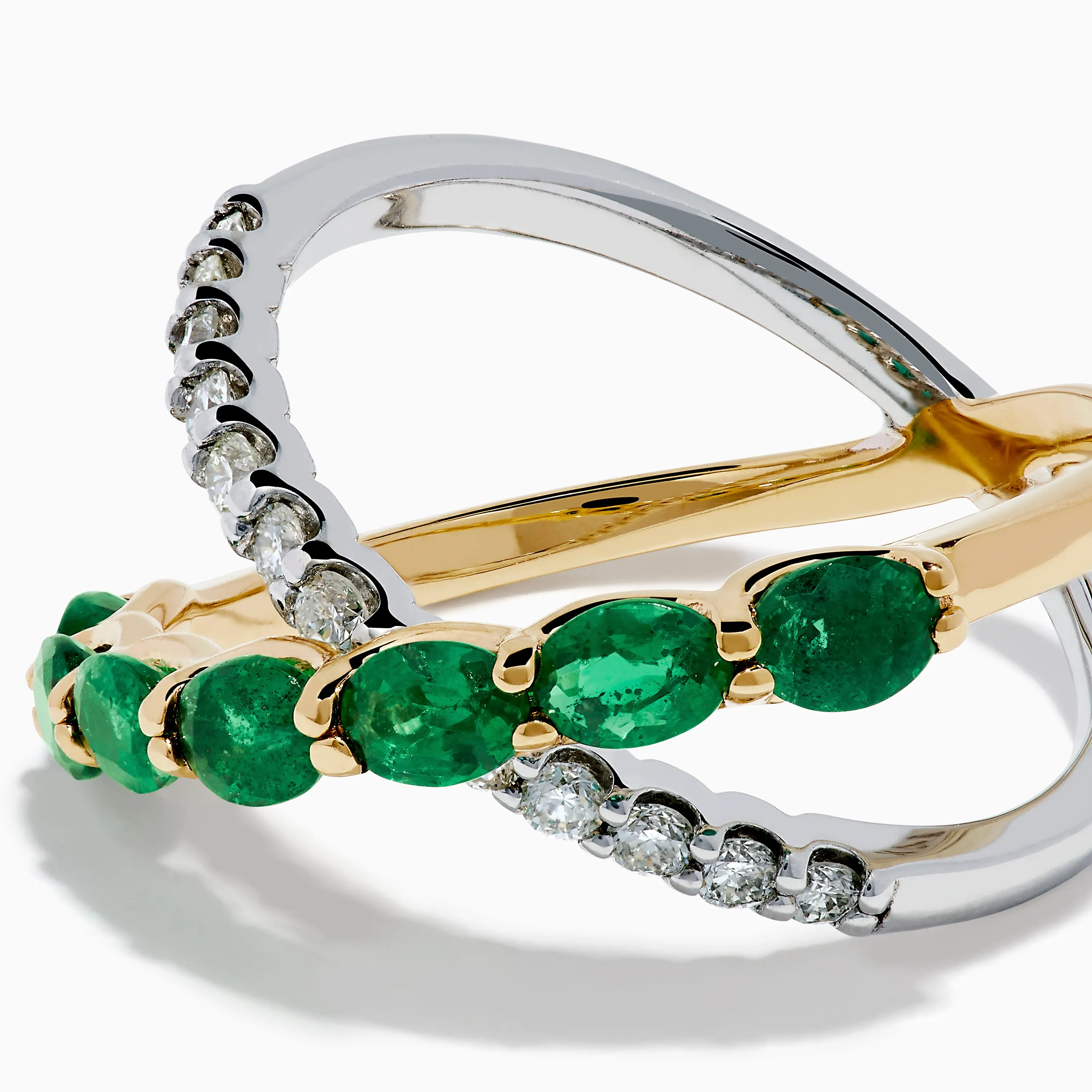 14K Two Tone Gold Emerald and Diamond Criss Cross Ring sold by Effy product image thumbnail 2