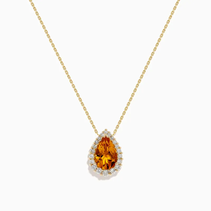 Sunset 14K Yellow Gold Citrine and Diamond Pear Pendant sold by Effy