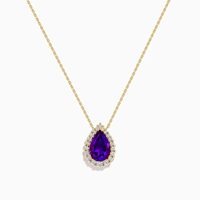 14K Yellow Gold Amethyst and Diamond Pear Pendant sold by Effy