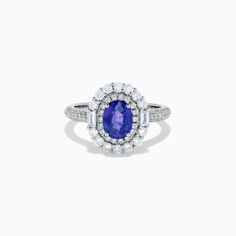 18K White Gold Purple Sapphire and Diamond Double Halo Ring sold by Effy