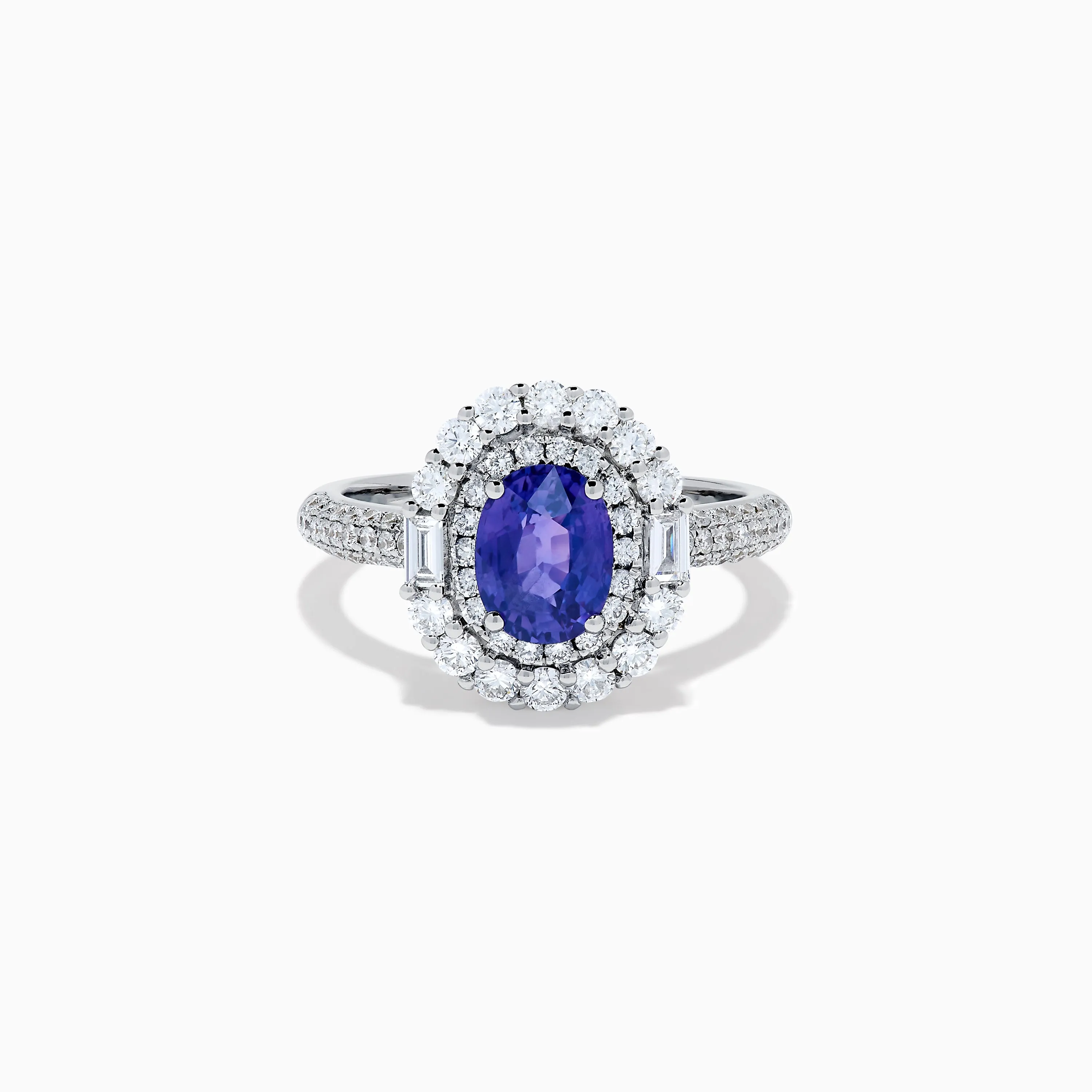 18K White Gold Purple Sapphire and Diamond Double Halo Ring sold by Effy