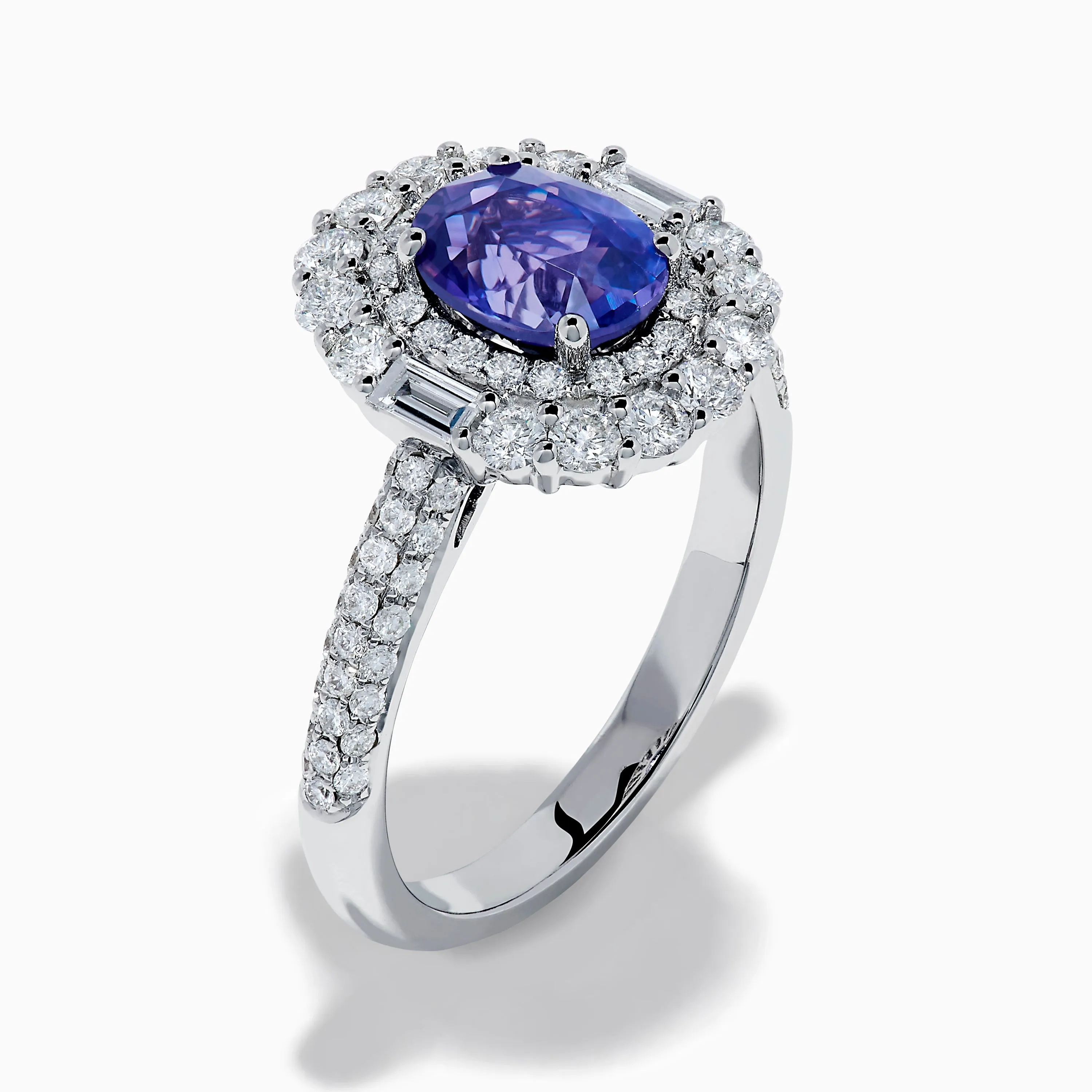18K White Gold Purple Sapphire and Diamond Double Halo Ring sold by Effy product image thumbnail 4