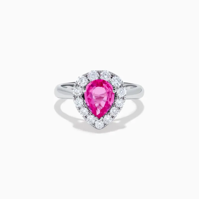 18K White Gold Pink Sapphire and Diamond Halo Ring sold by Effy
