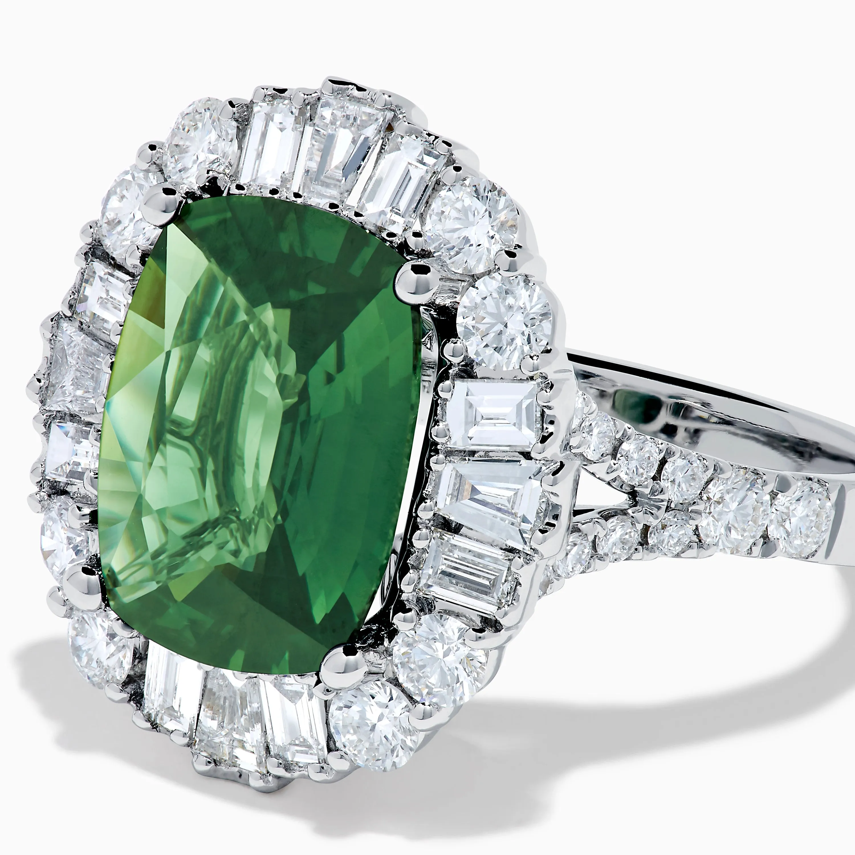 18K White Gold Green Sapphire and Diamond Halo Ring sold by Effy product image thumbnail 2
