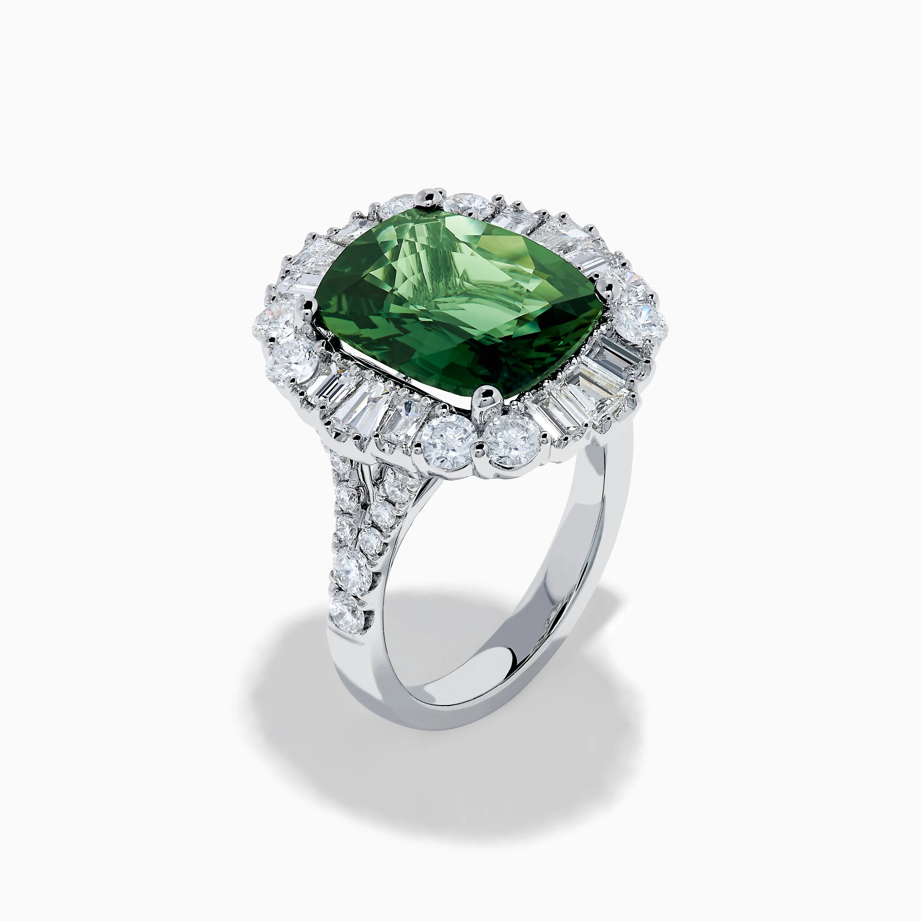 18K White Gold Green Sapphire and Diamond Halo Ring sold by Effy product image thumbnail 4