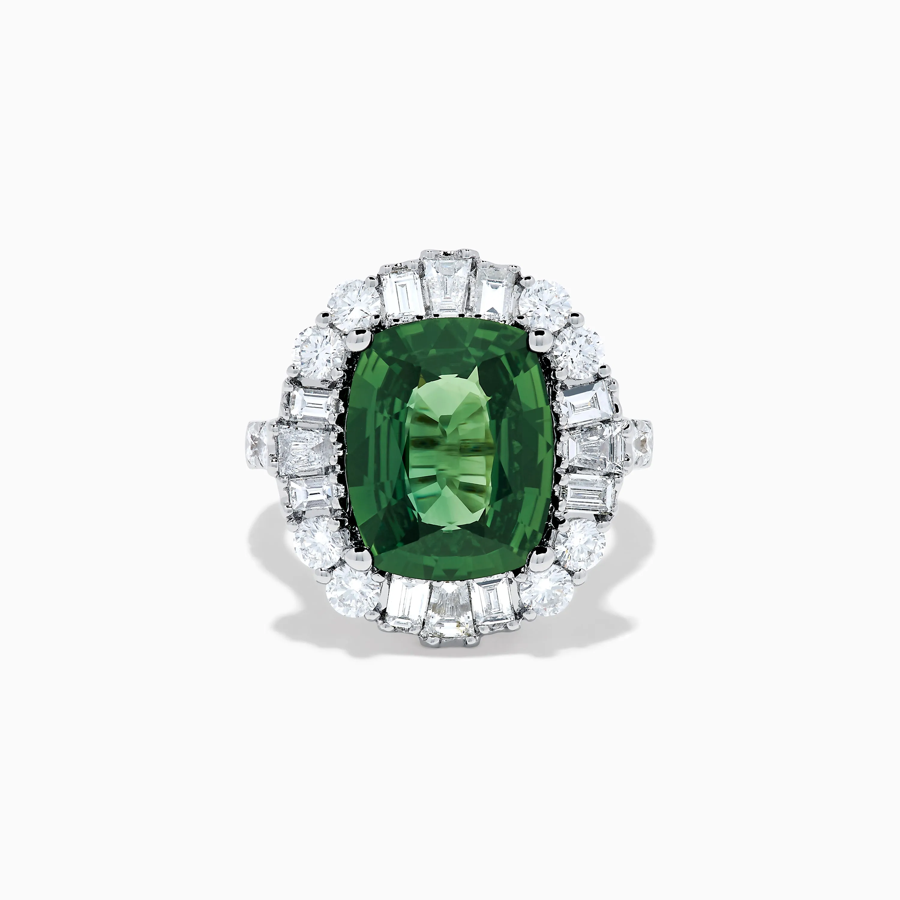 18K White Gold Green Sapphire and Diamond Halo Ring sold by Effy