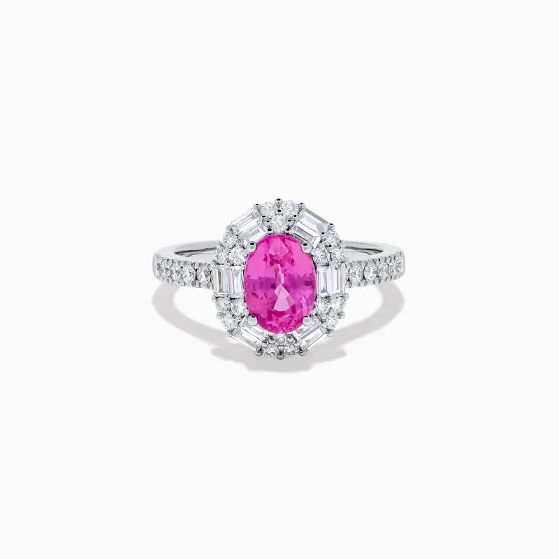 18K White Gold Pink Sapphire and Diamond Halo Ring sold by Effy