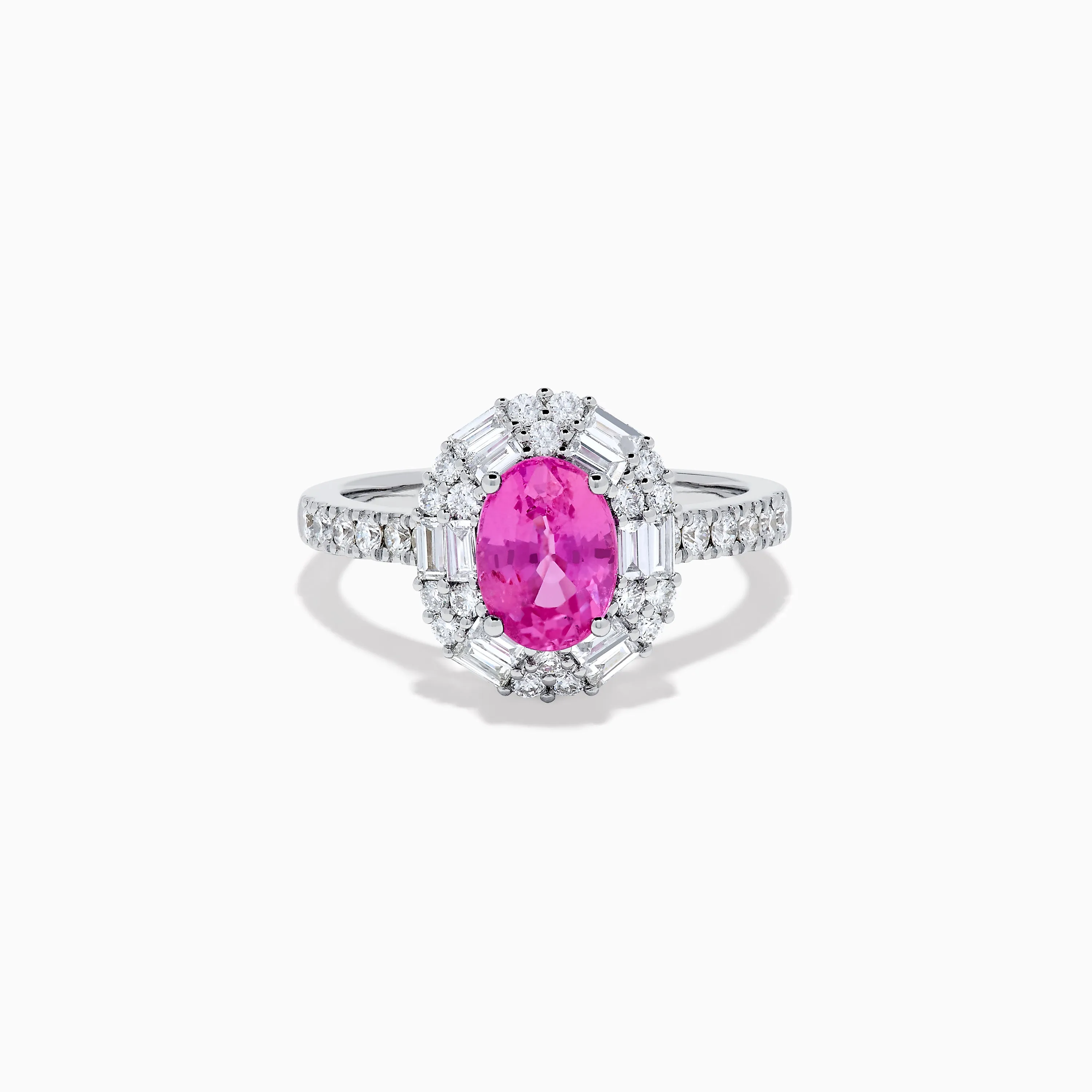 18K White Gold Pink Sapphire and Diamond Halo Ring sold by Effy
